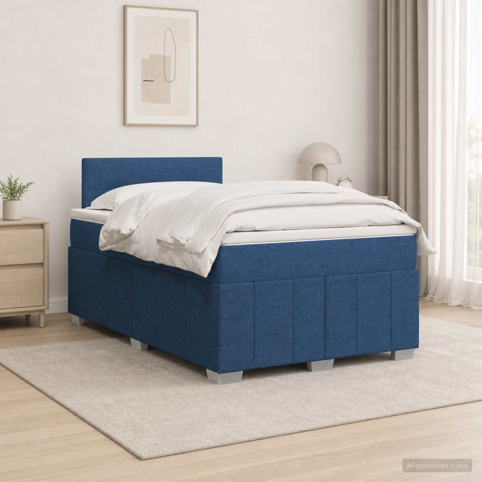 Κρεβάτι box spring με στρώμα Μπλε 120 x 190 cm Ύφασμα
