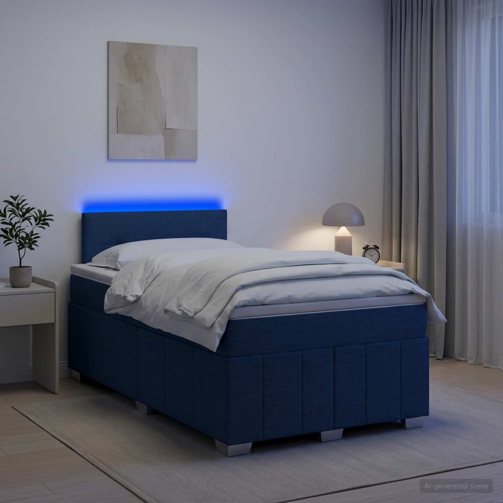 Κρεβάτι box spring με στρώμα Μπλε 120 x 190 cm Ύφασμα