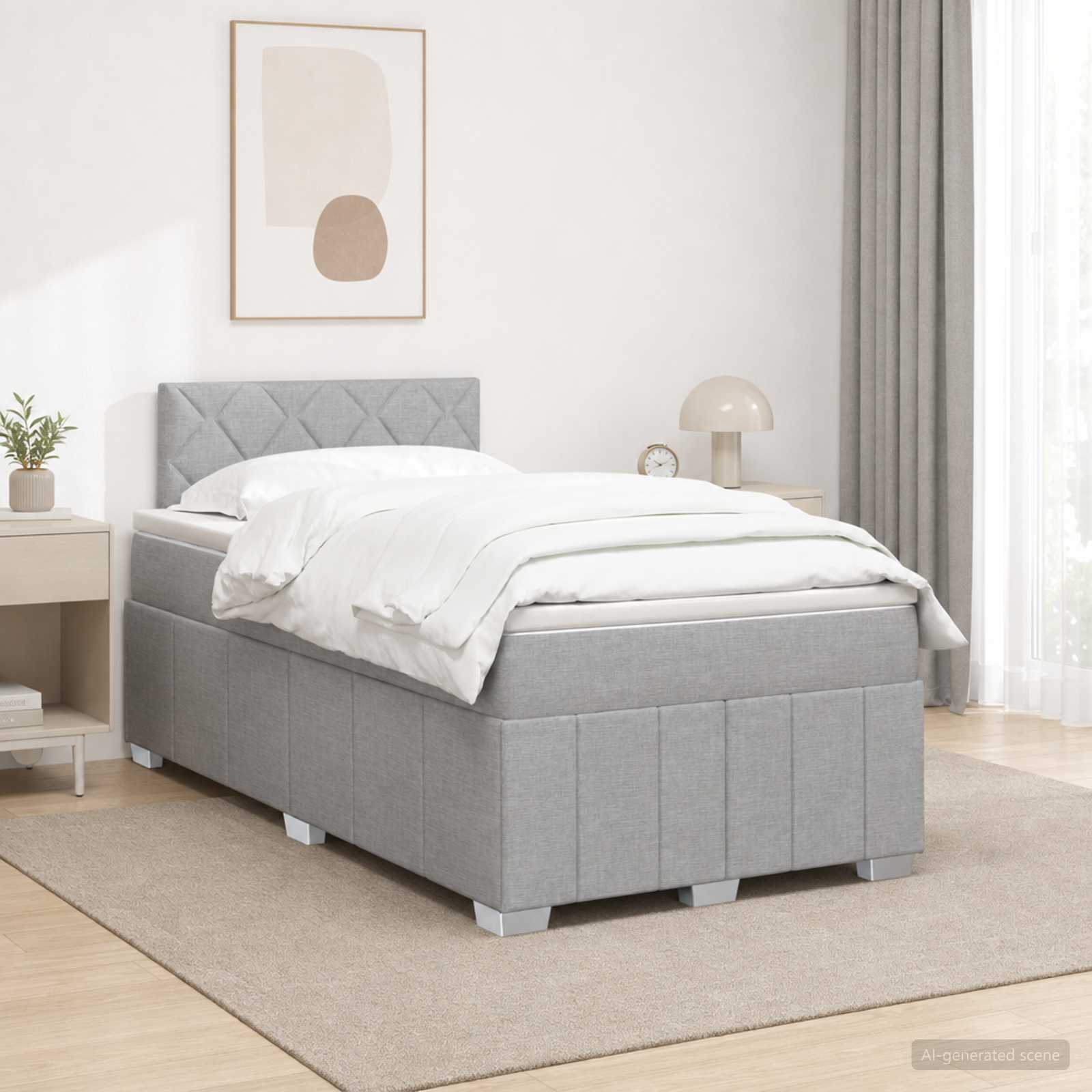 Κρεβάτι box spring με στρώμα Ανοιχτό γκρι 120 x 190 cm Ύφασμα