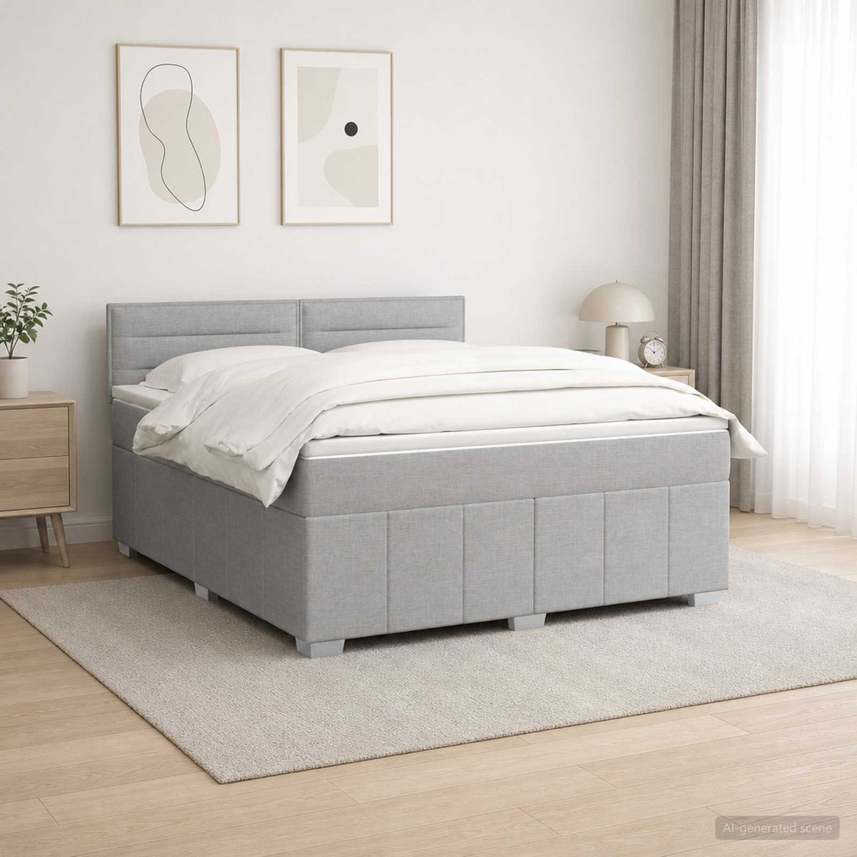 Κρεβάτι box spring με στρώμα Ανοιχτό γκρι 180 x 200 cm Ύφασμα