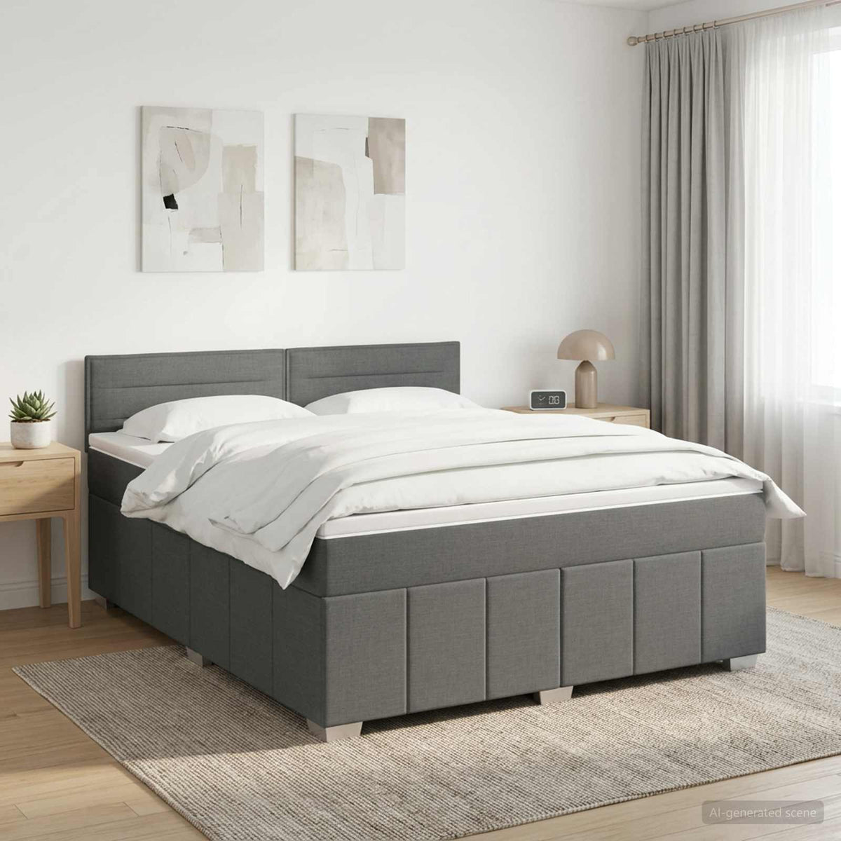 Κρεβάτι box spring με στρώμα Σκούρο Γκρι 180 x 200 cm Ύφασμα