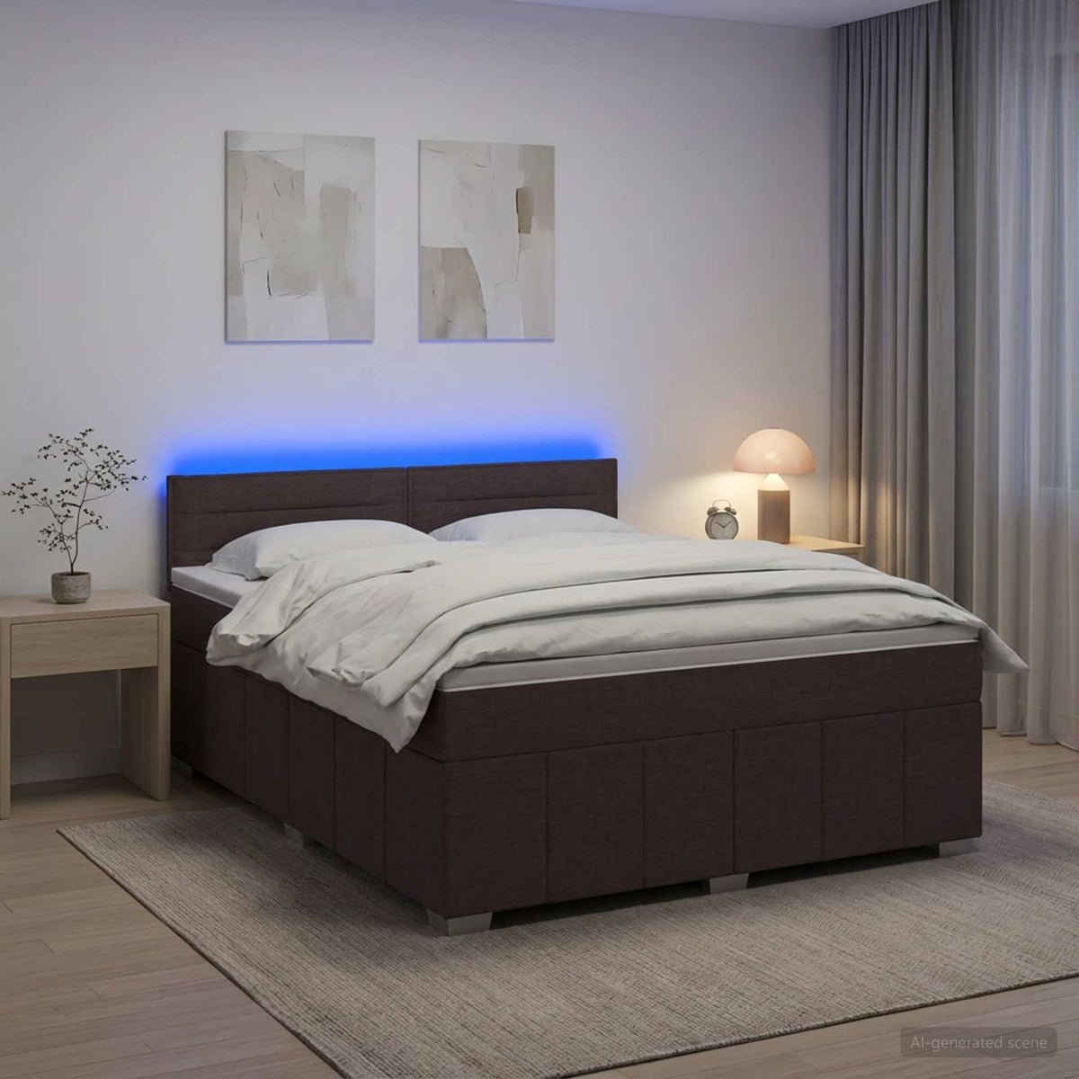 Κρεβάτι box spring με στρώμα Σκούρο Καφέ 160 x 200 cm Ύφασμα - Pakobazaar