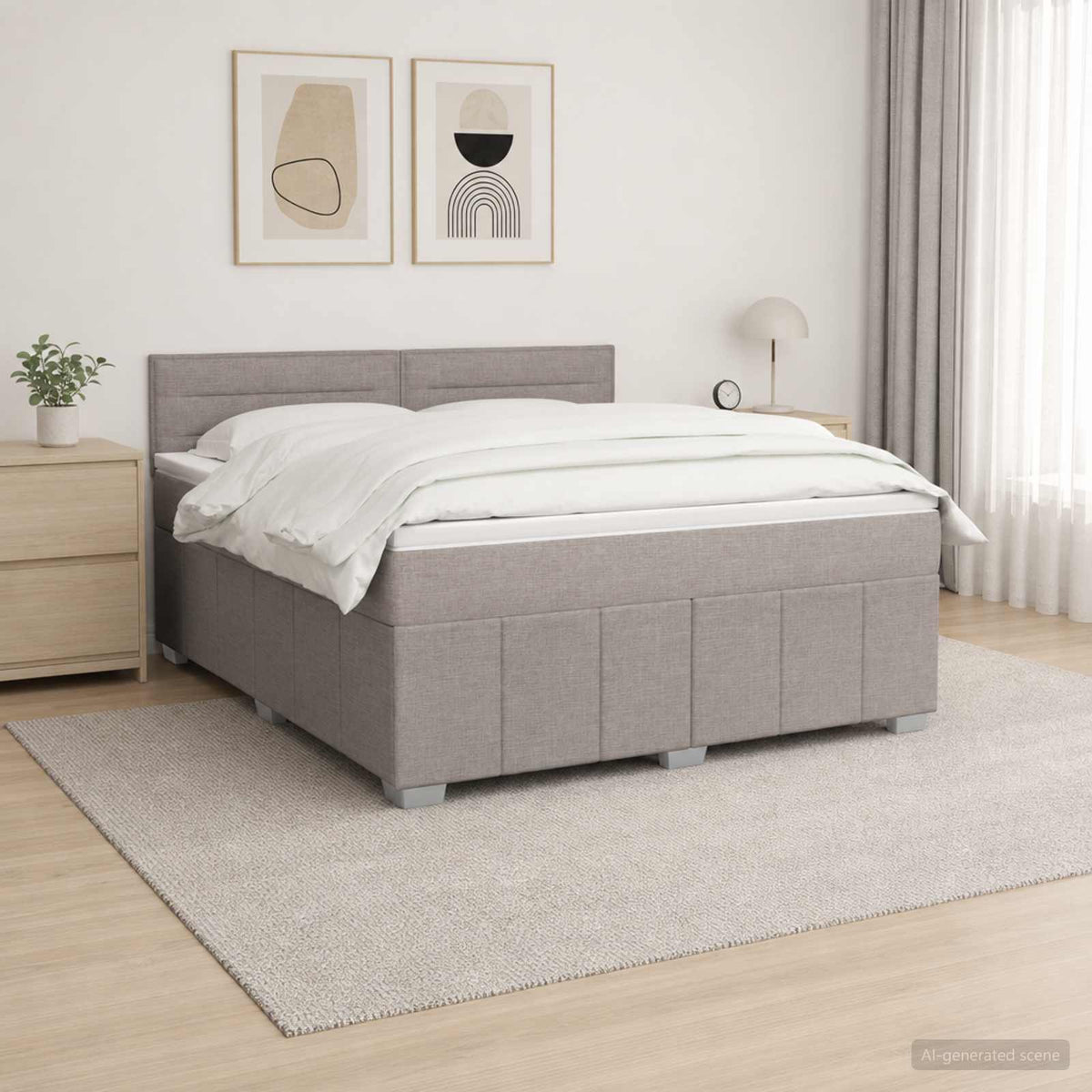 Κρεβάτι box spring με στρώμα Taupe 160 x 200 cm Ύφασμα - Pakobazaar