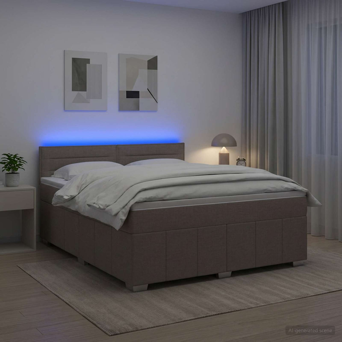 Κρεβάτι box spring με στρώμα Taupe 160 x 200 cm Ύφασμα - Pakobazaar