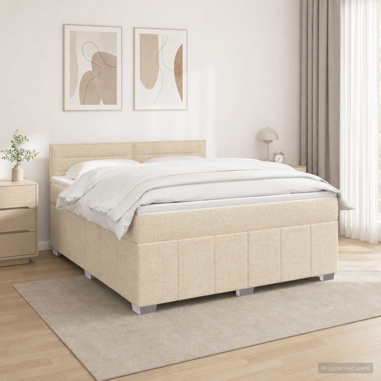 Κρεβάτι box spring με στρώμα Κρεμ 180 x 200 cm Ύφασμα - Pakobazaar