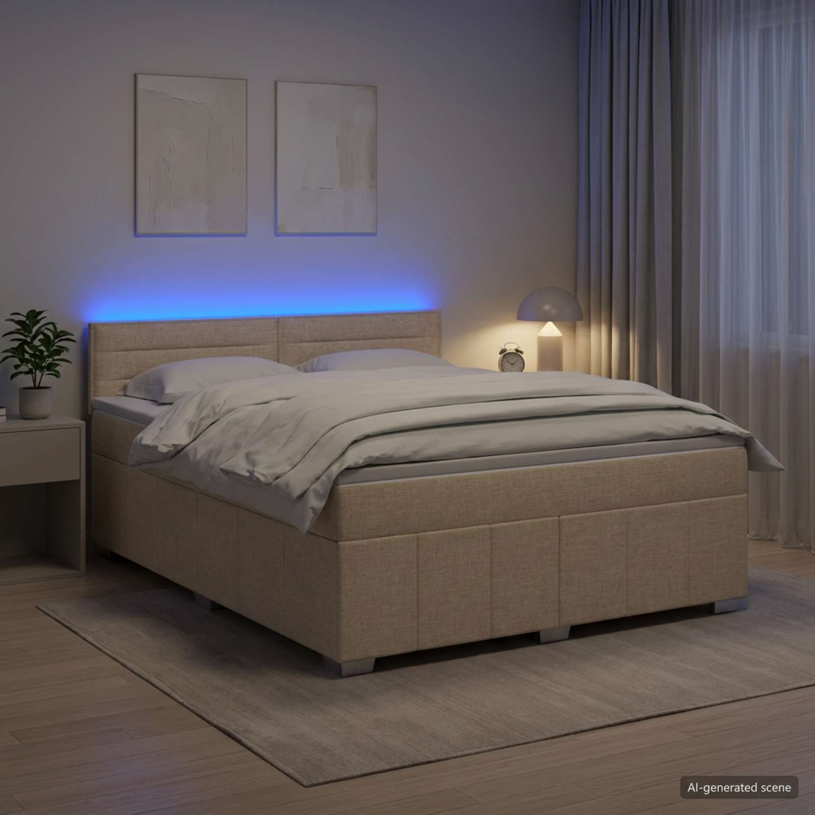 Κρεβάτι box spring με στρώμα Κρεμ 180 x 200 cm Ύφασμα - Pakobazaar