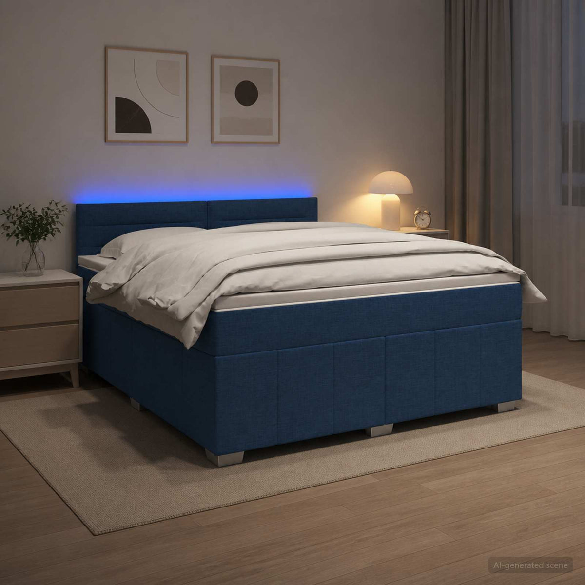 Κρεβάτι box spring με στρώμα Μπλε 140 x 190 cm Ύφασμα