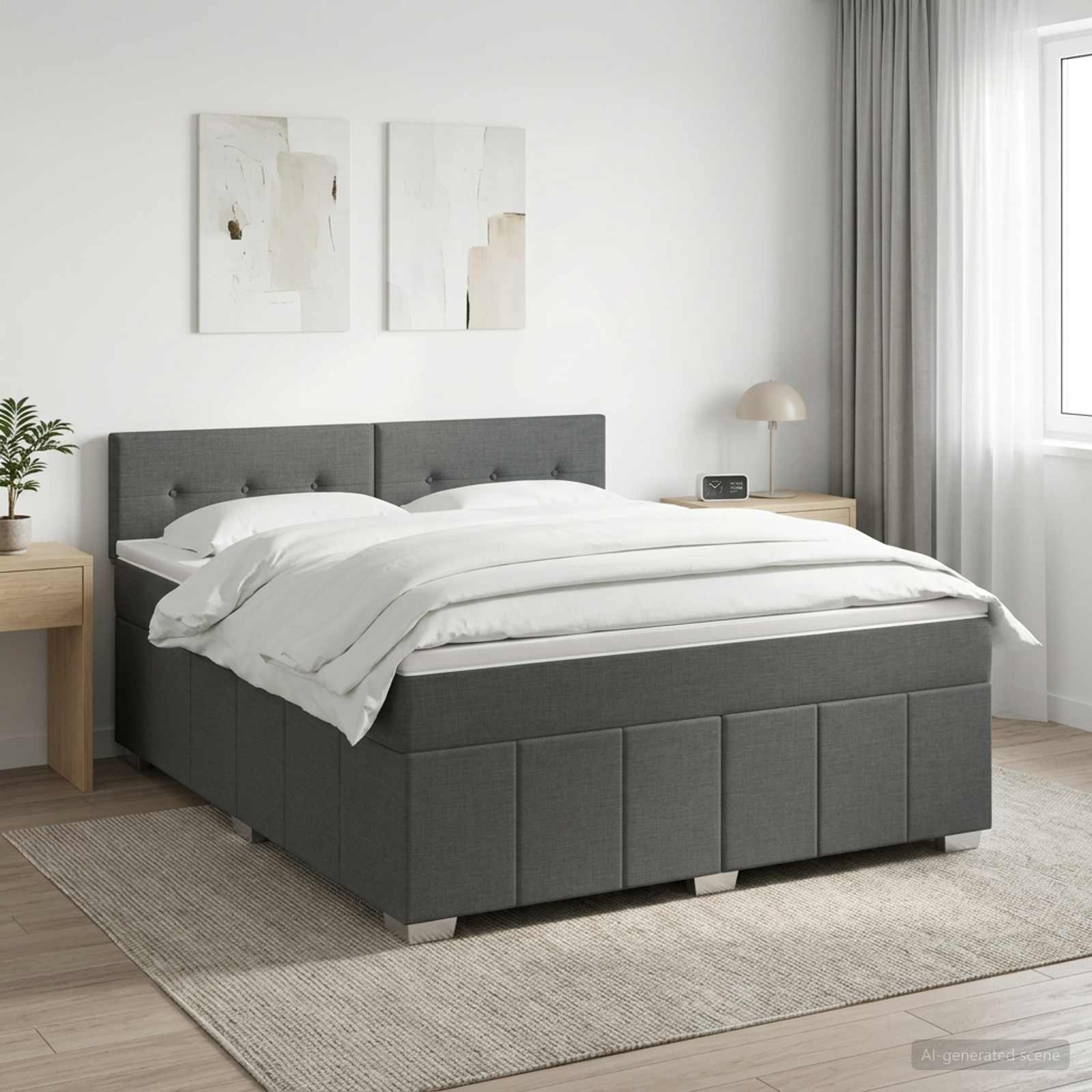 Κρεβάτι box spring με στρώμα Σκούρο Γκρι 180 x 200 cm Ύφασμα