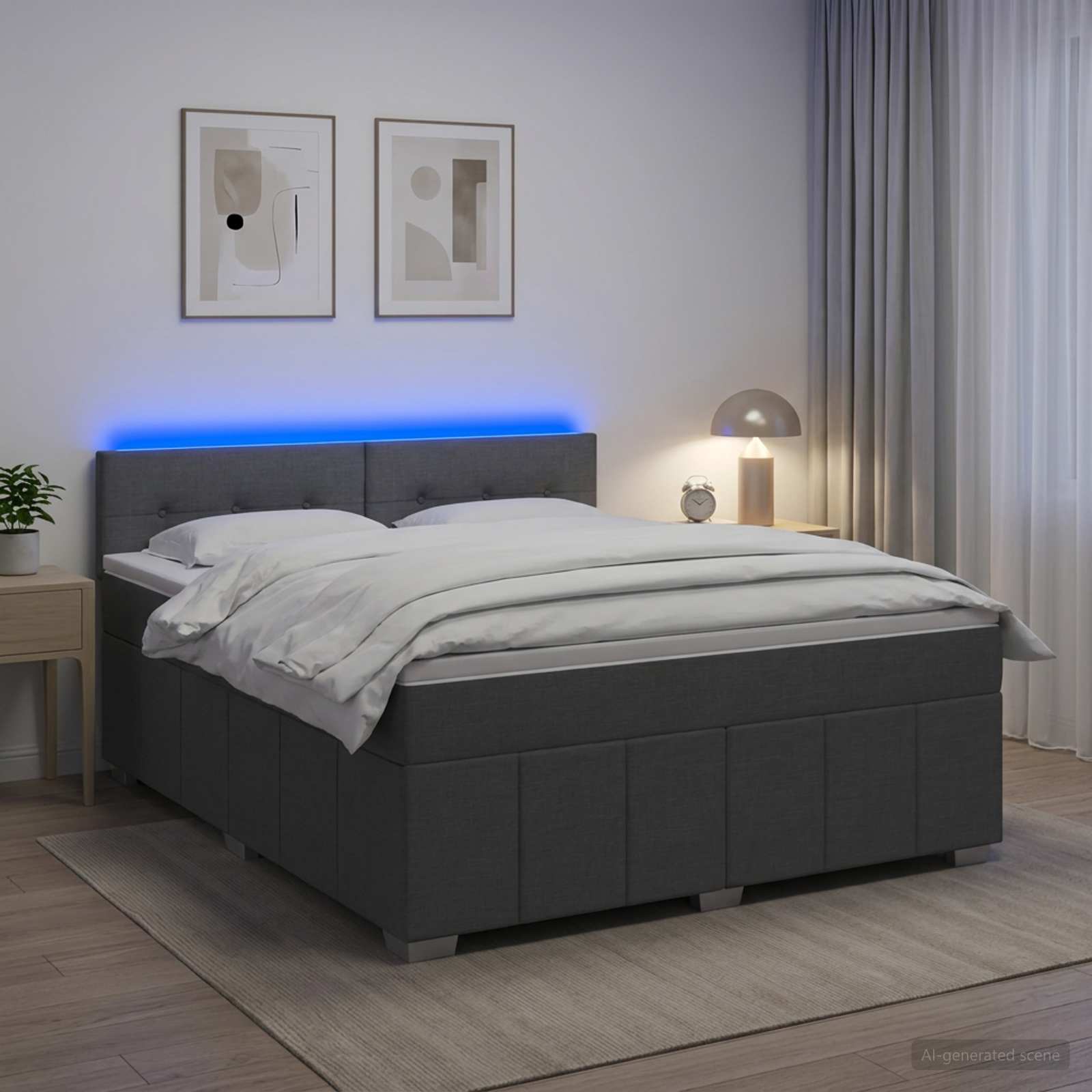 Κρεβάτι box spring με στρώμα Σκούρο Γκρι 180 x 200 cm Ύφασμα