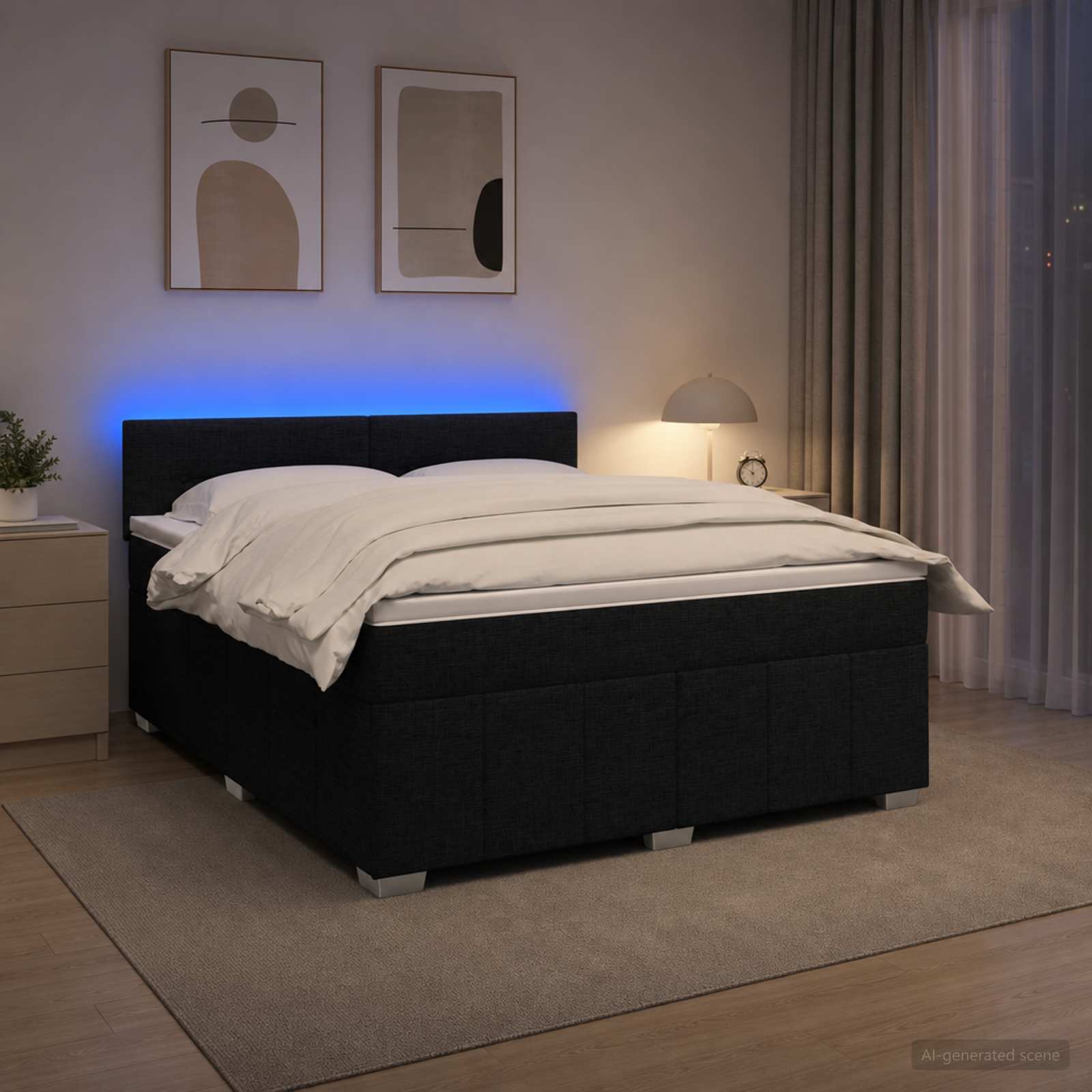 Κρεβάτι box spring με στρώμα Μαύρο 140 x 200 cm Ύφασμα - Pakobazaar