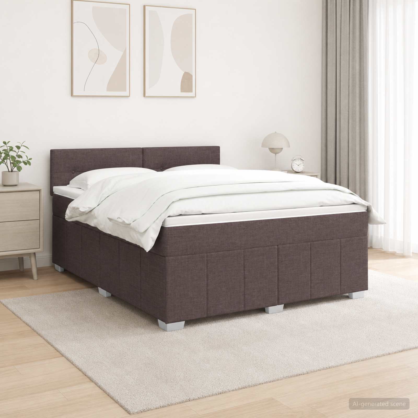 Κρεβάτι box spring με στρώμα Σκούρο Καφέ 180 x 200 cm Ύφασμα - Pakobazaar