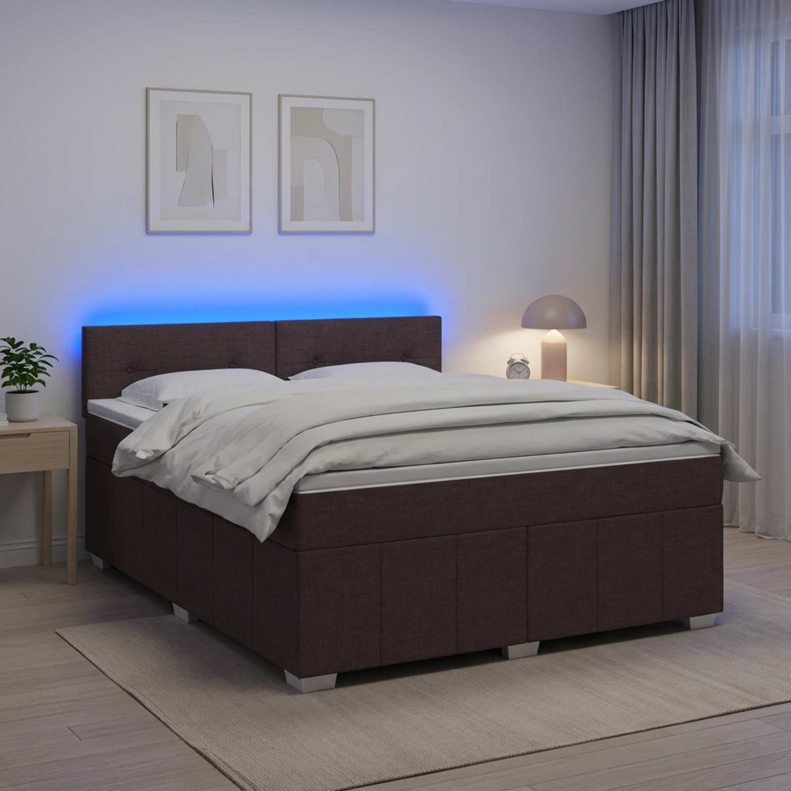 Κρεβάτι box spring με στρώμα Σκούρο Καφέ 180 x 200 cm Ύφασμα - Pakobazaar