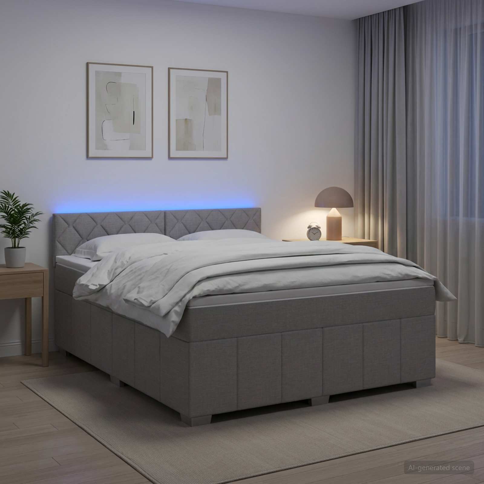 Κρεβάτι box spring με στρώμα Ανοιχτό γκρι 140 x 190 cm Ύφασμα - Pakobazaar