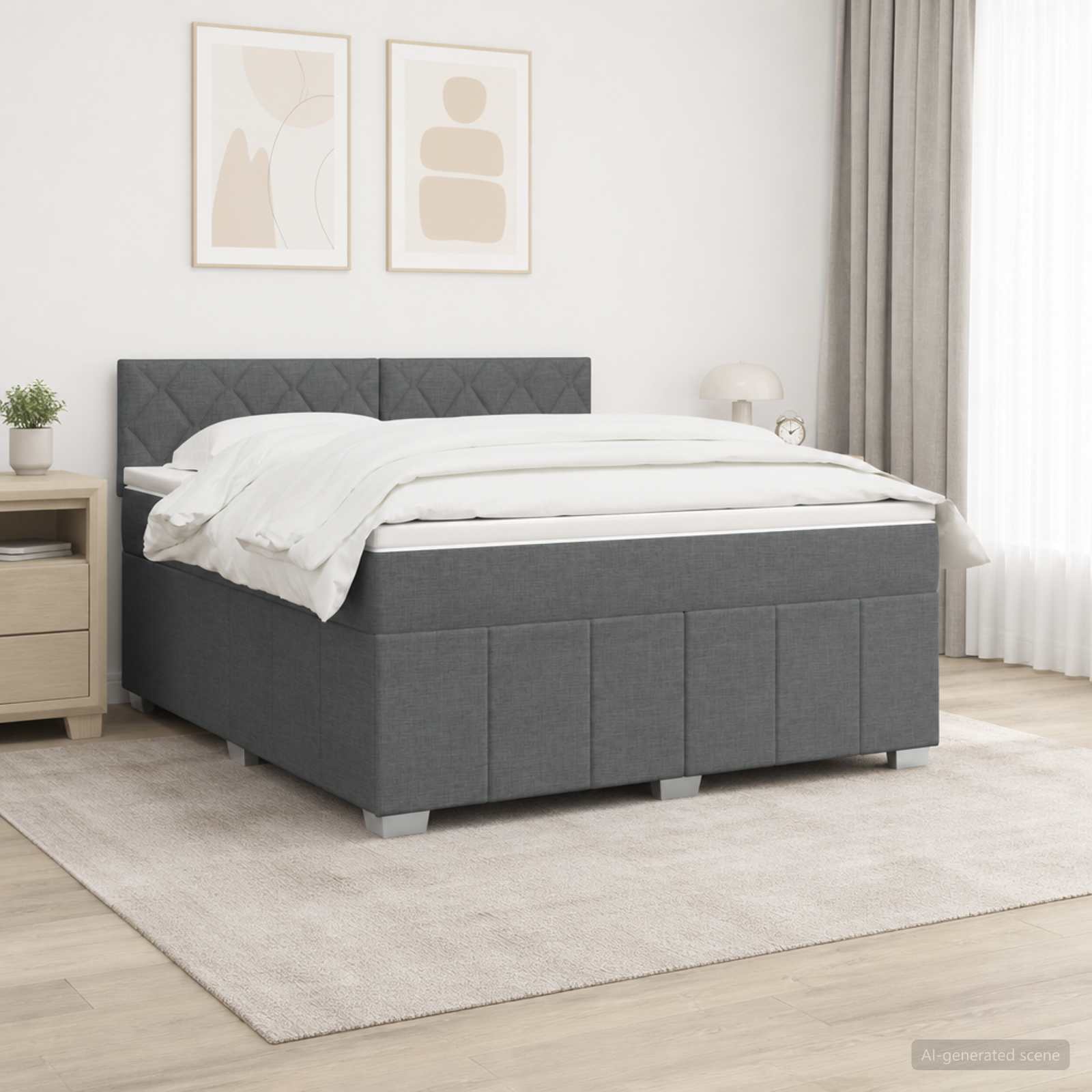Κρεβάτι box spring με στρώμα Σκούρο Γκρι 180 x 200 cm Ύφασμα - Pakobazaar
