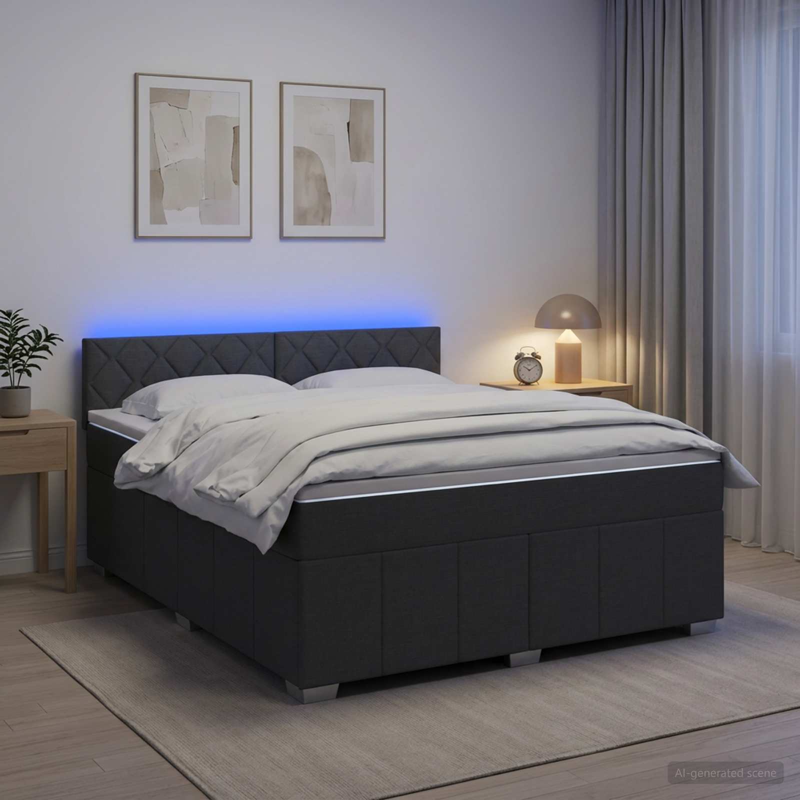 Κρεβάτι box spring με στρώμα Σκούρο Γκρι 180 x 200 cm Ύφασμα - Pakobazaar