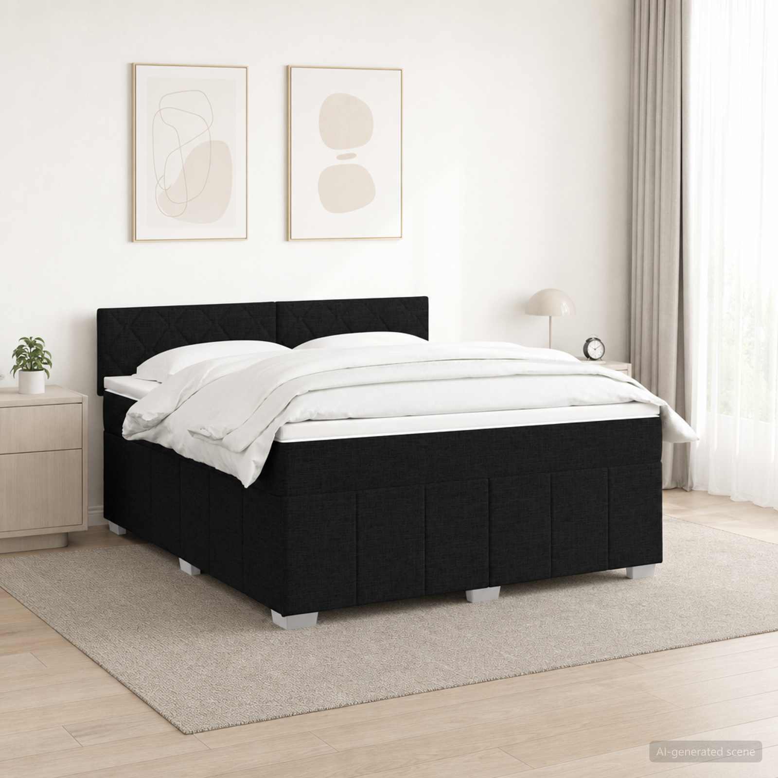 Κρεβάτι box spring με στρώμα Μαύρο 140 x 200 cm Ύφασμα