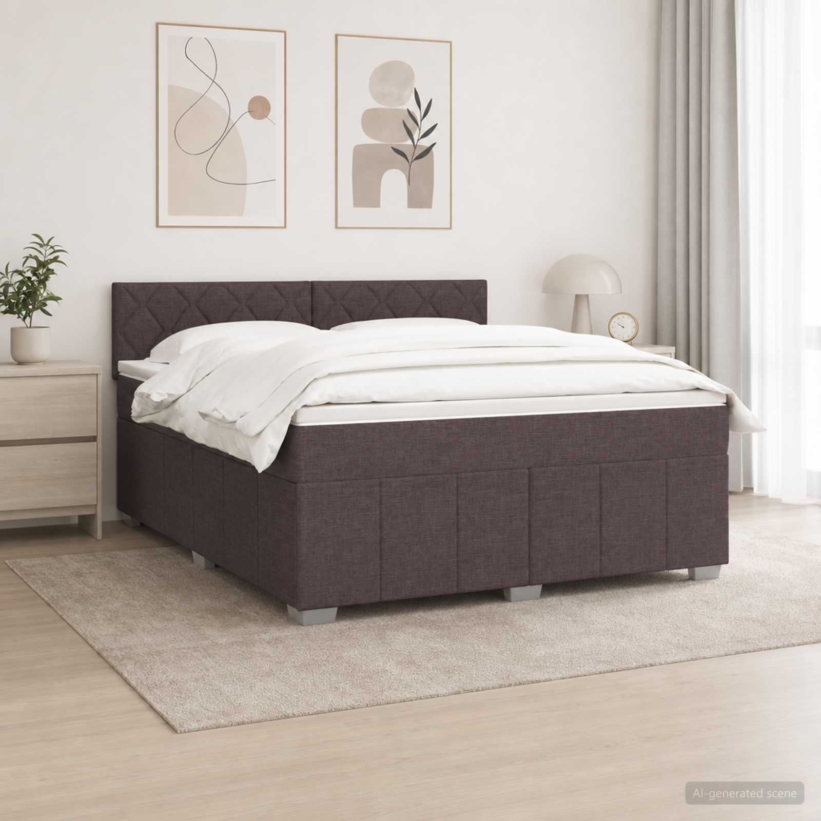 Κρεβάτι box spring με στρώμα Σκούρο Καφέ 140 x 200 cm Ύφασμα