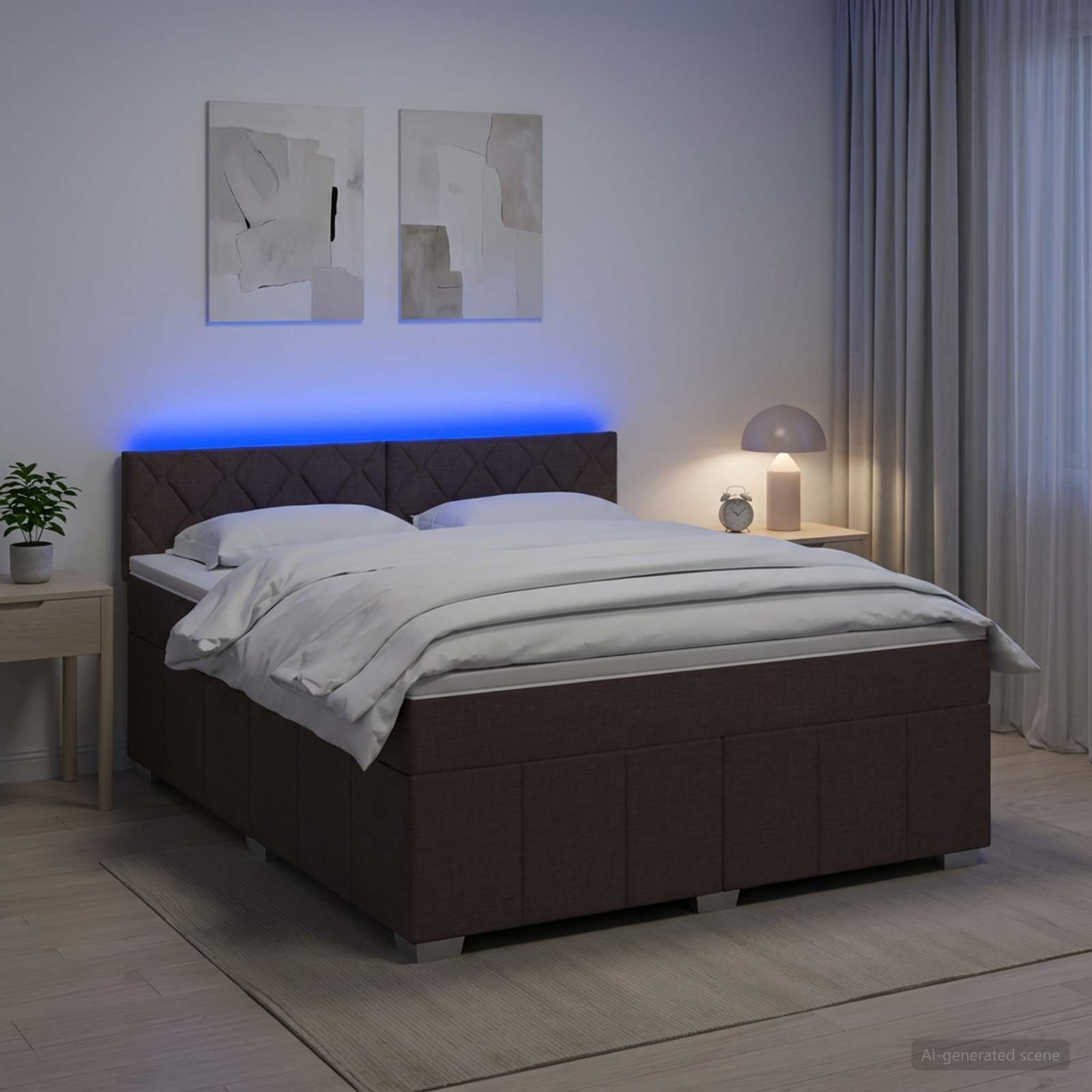 Κρεβάτι box spring με στρώμα Σκούρο Καφέ 180 x 200 cm Ύφασμα - Pakobazaar
