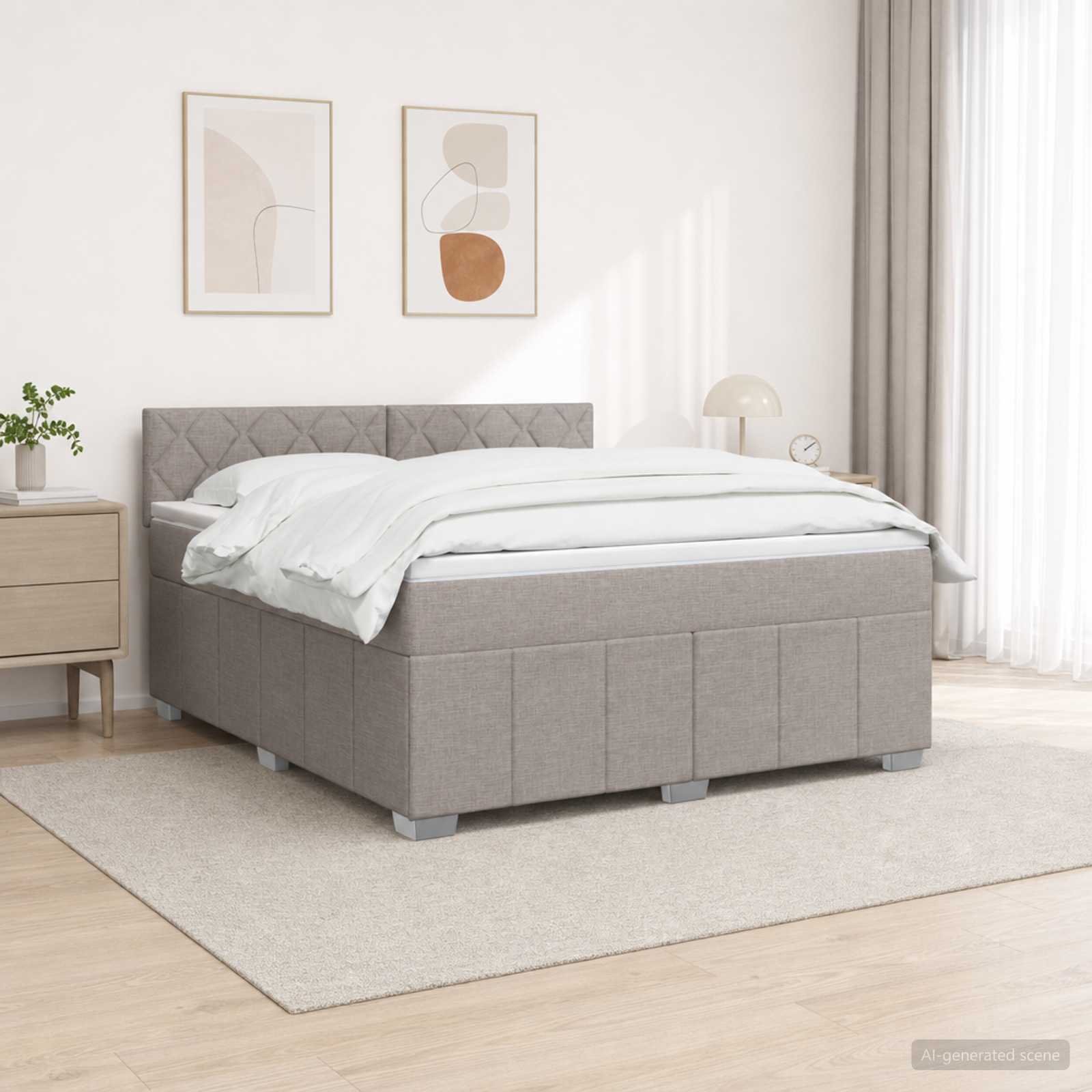 Κρεβάτι box spring με στρώμα Taupe 140 x 190 cm Ύφασμα - Pakobazaar