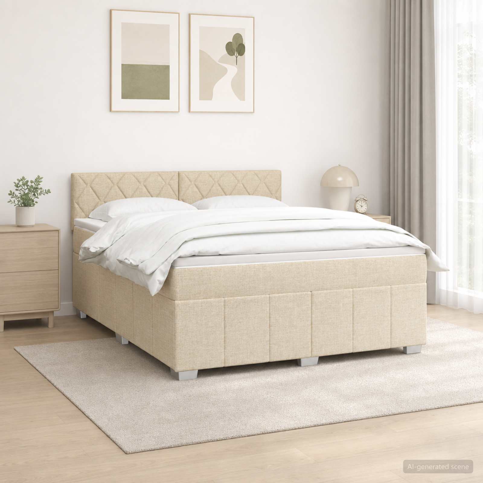 Κρεβάτι box spring με στρώμα Κρεμ 180 x 200 cm Ύφασμα - Pakobazaar