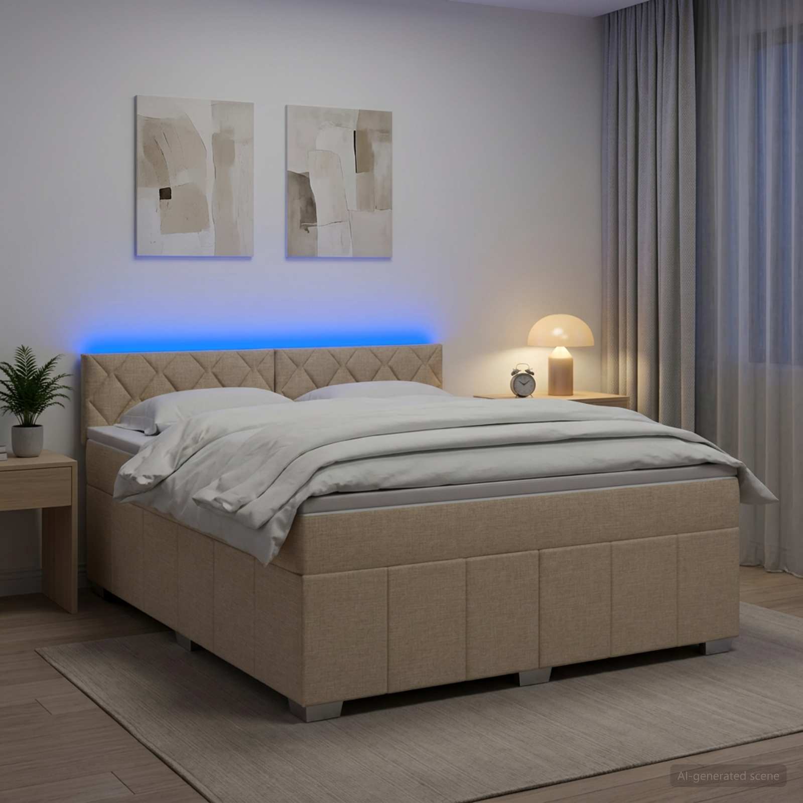 Κρεβάτι box spring με στρώμα Κρεμ 160 x 200 cm Ύφασμα - Pakobazaar