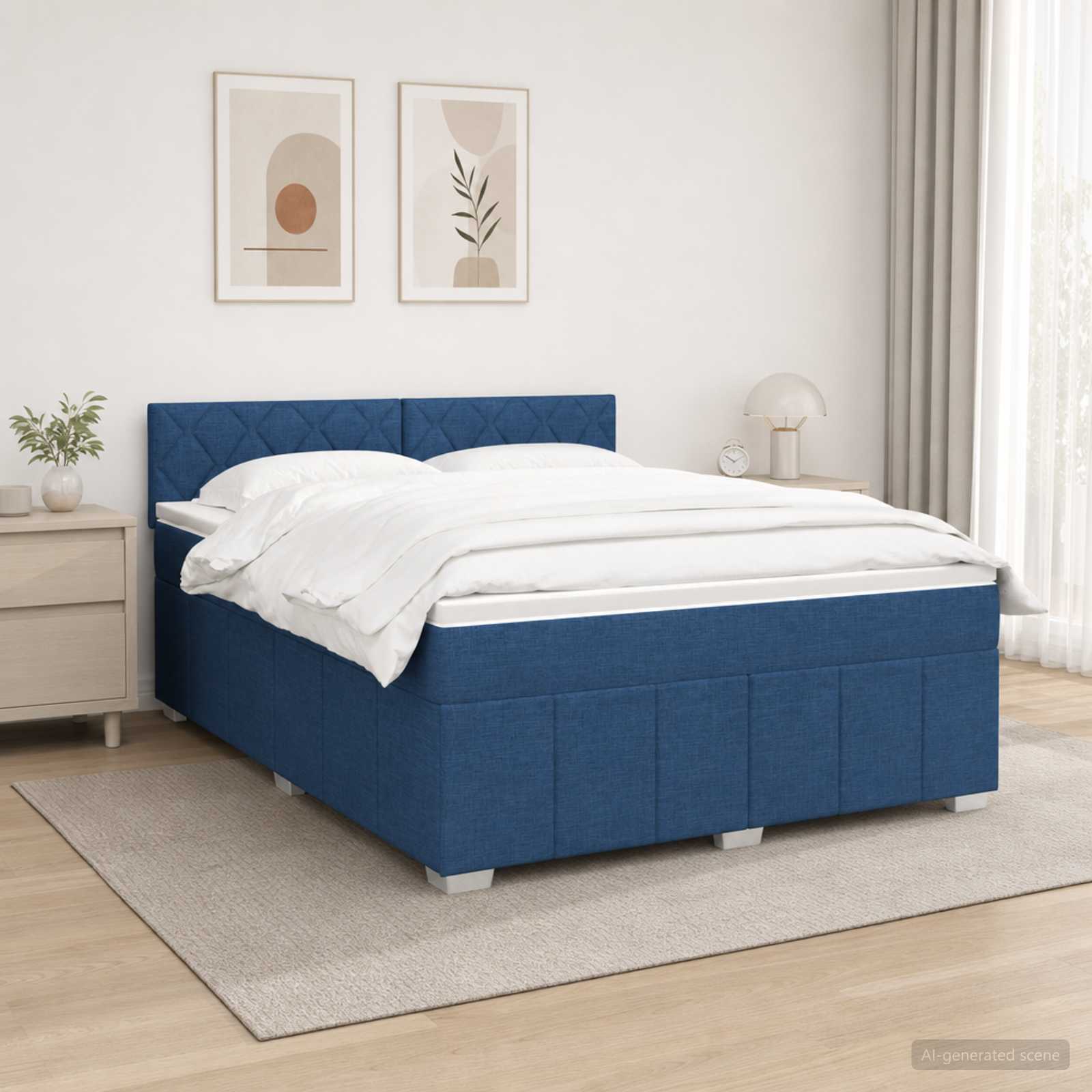 Κρεβάτι box spring με στρώμα Μπλε 140 x 190 cm Ύφασμα - Pakobazaar