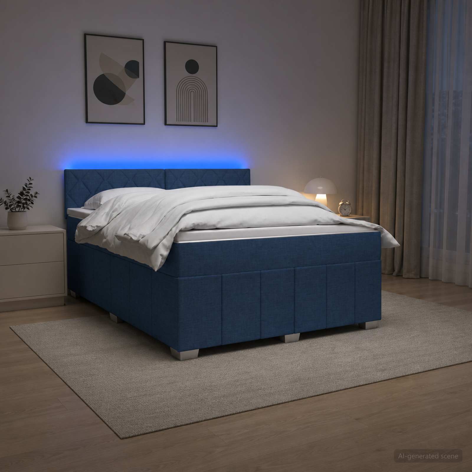 Κρεβάτι box spring με στρώμα Μπλε 140 x 190 cm Ύφασμα - Pakobazaar