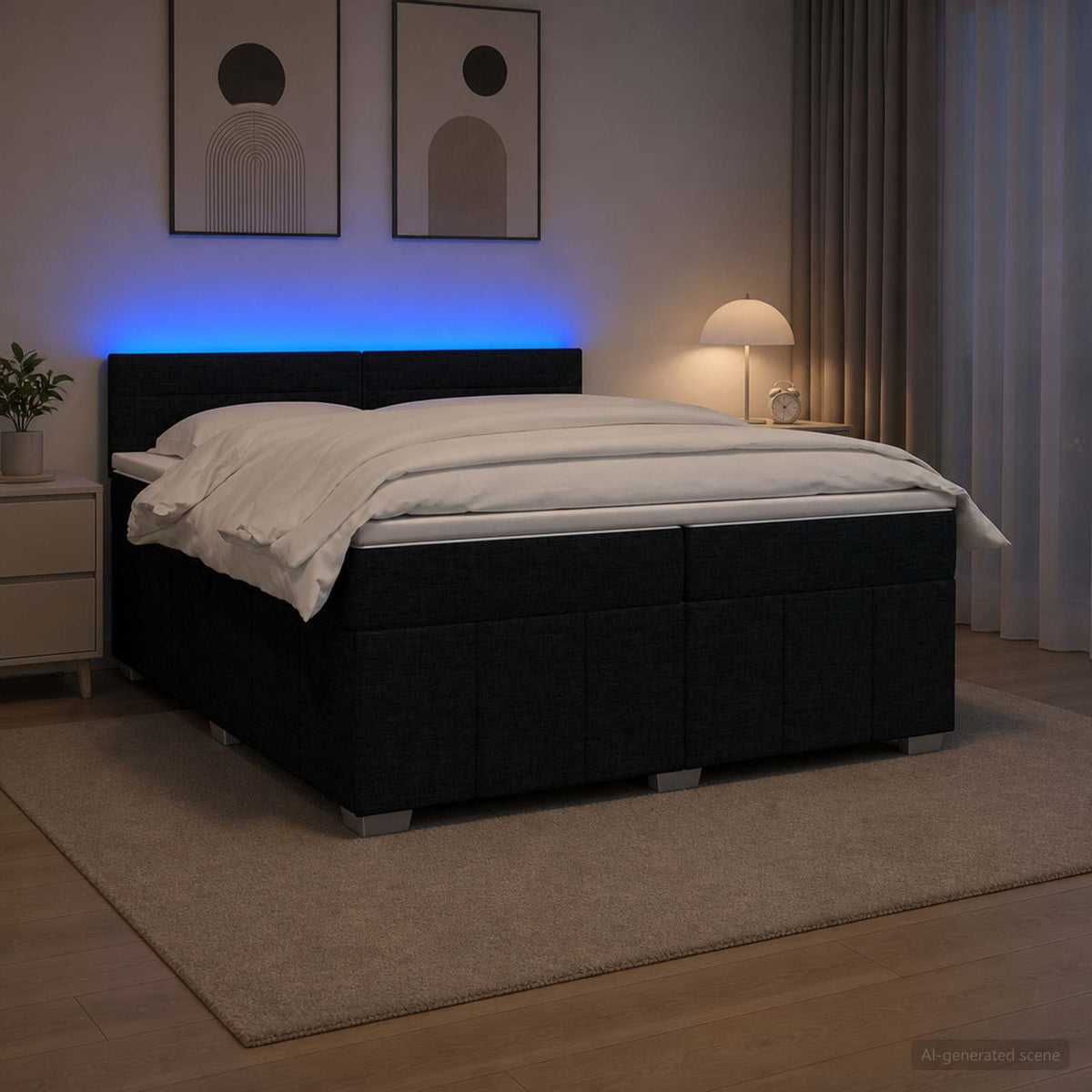 Κρεβάτι box spring με στρώμα Μαύρο 200 x 200 cm Ύφασμα
