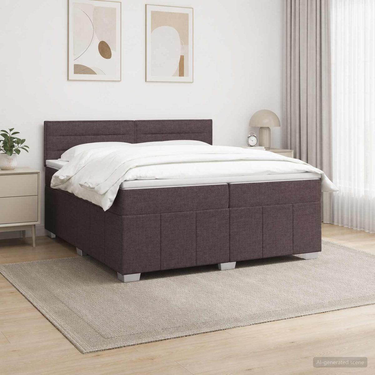 Κρεβάτι box spring με στρώμα Σκούρο Καφέ 200 x 200 cm Ύφασμα