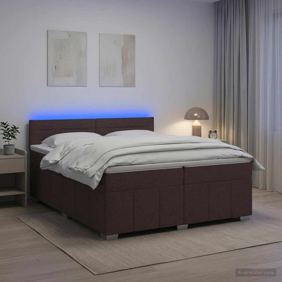 Κρεβάτι box spring με στρώμα Σκούρο Καφέ 200 x 200 cm Ύφασμα