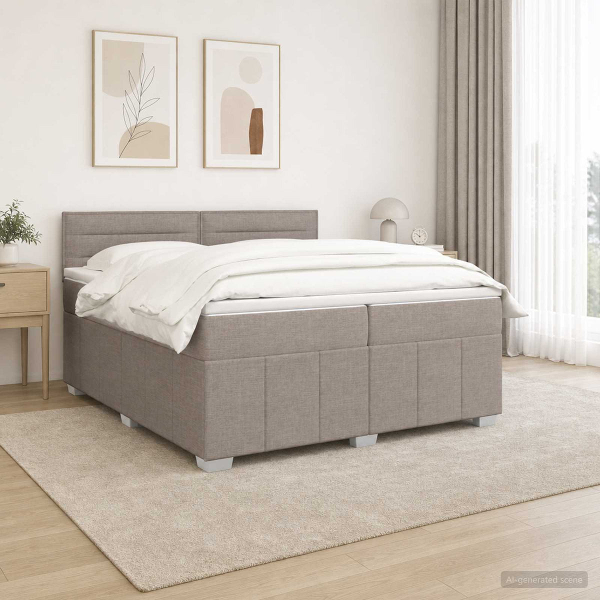 Κρεβάτι box spring με στρώμα Taupe 200 x 200 cm Ύφασμα