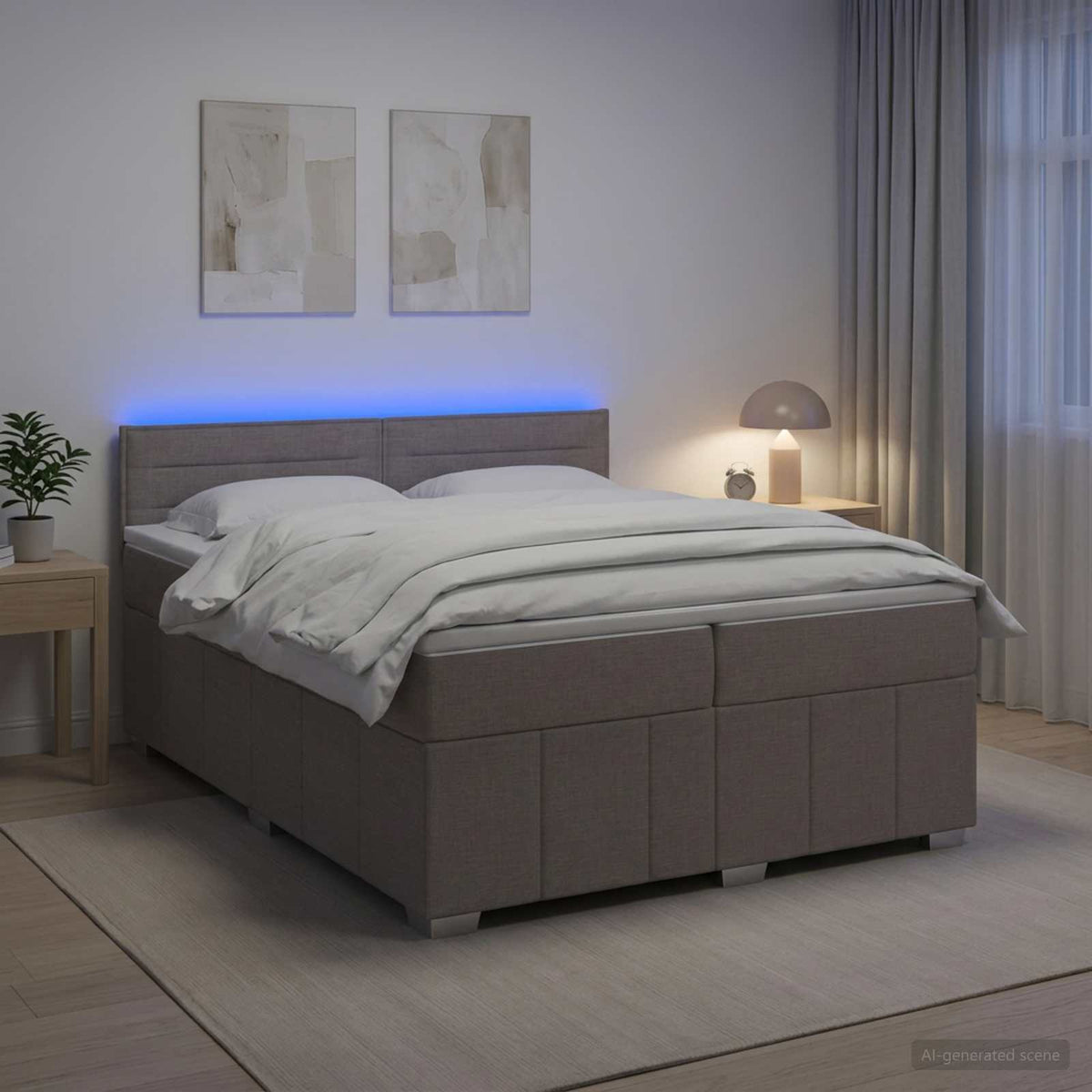 Κρεβάτι box spring με στρώμα Taupe 200 x 200 cm Ύφασμα