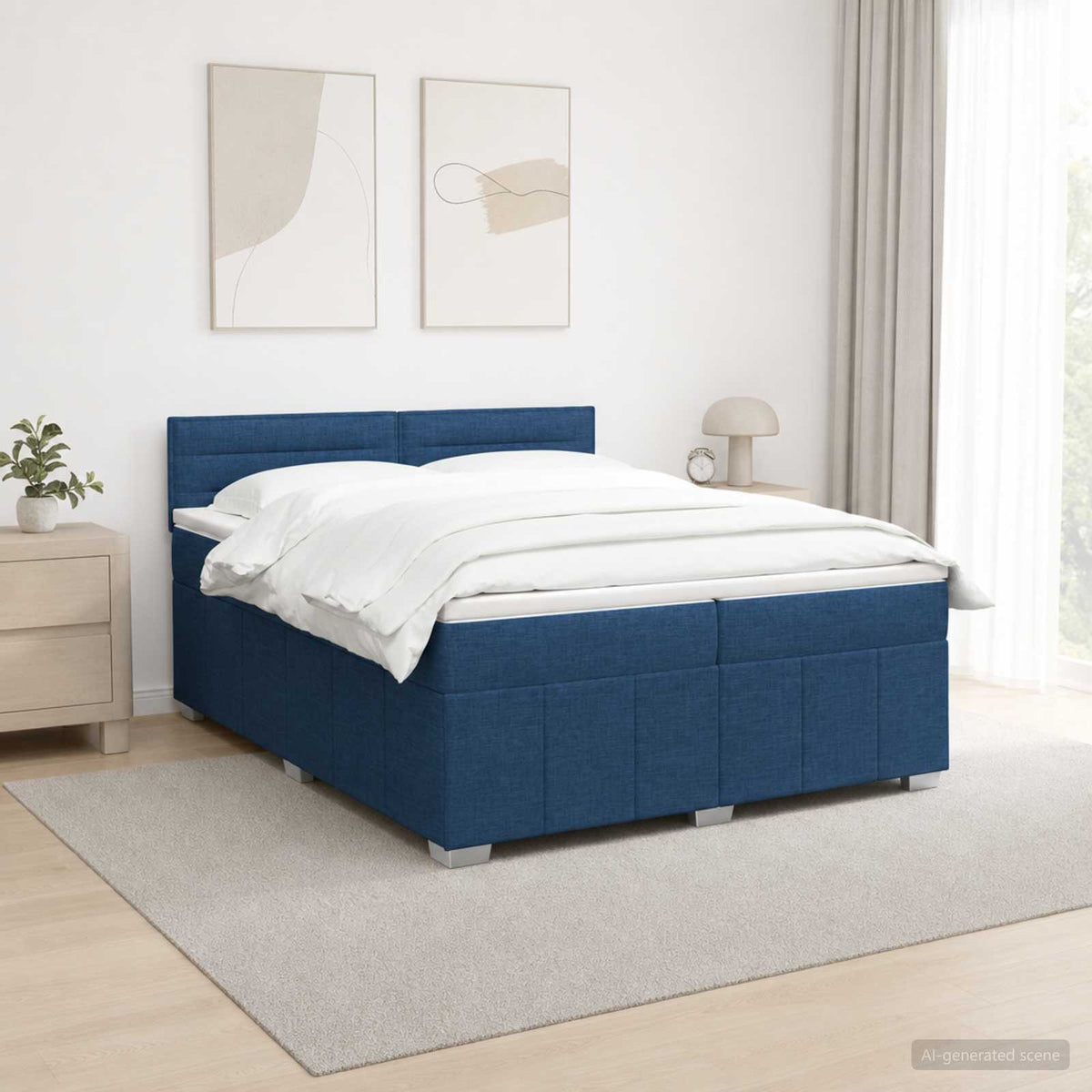 Κρεβάτι box spring με στρώμα Μπλε 200 x 200 cm Ύφασμα