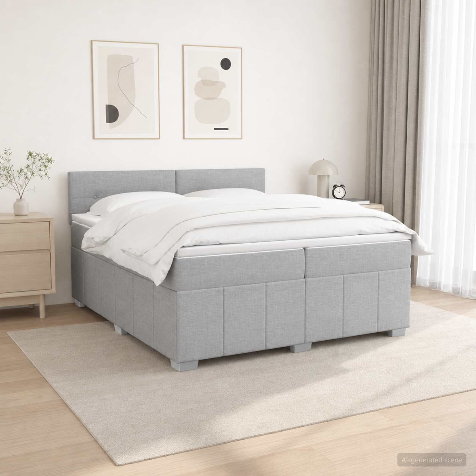 Κρεβάτι box spring με στρώμα Ανοιχτό γκρι 200 x 200 cm Ύφασμα - Pakobazaar