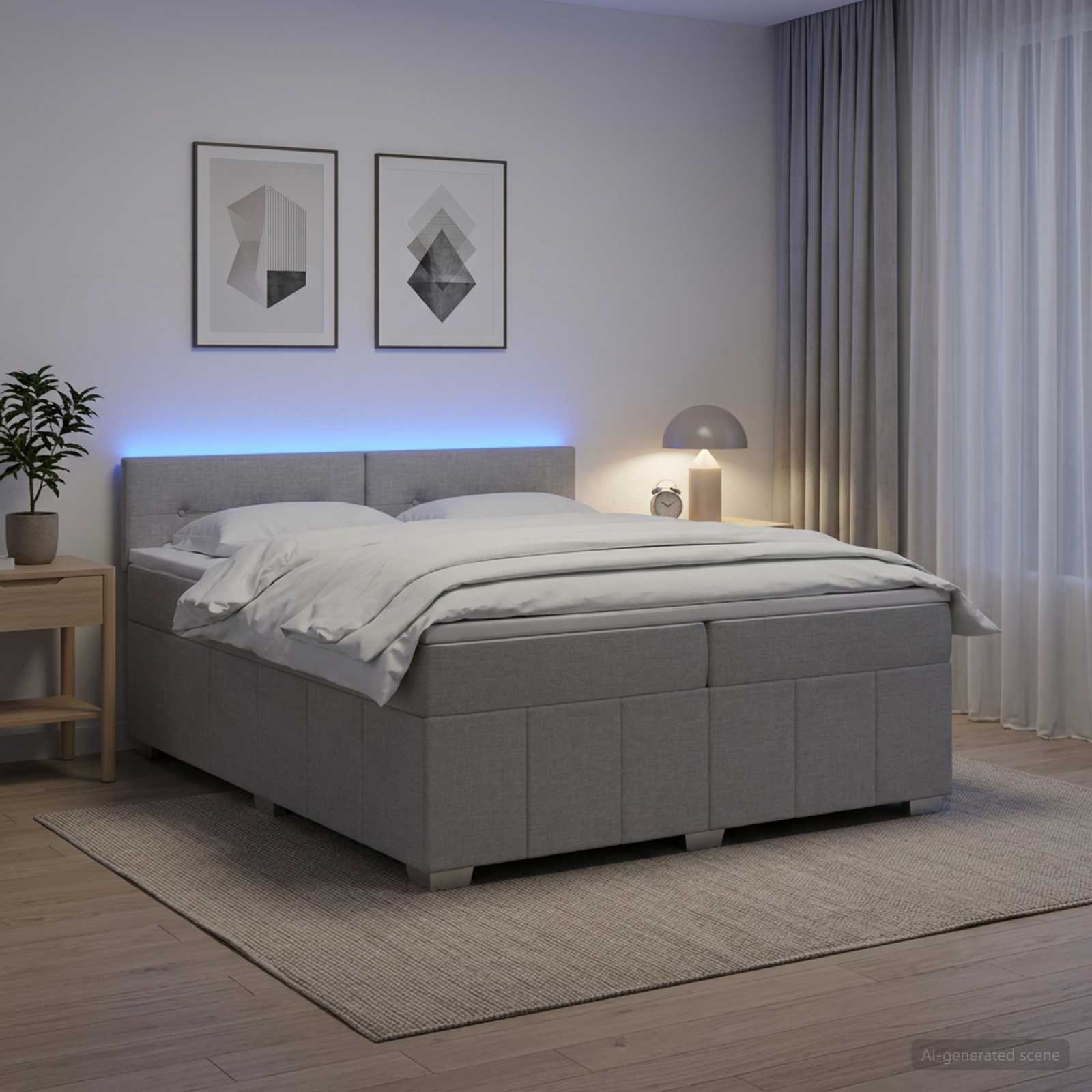 Κρεβάτι box spring με στρώμα Ανοιχτό γκρι 200 x 200 cm Ύφασμα - Pakobazaar
