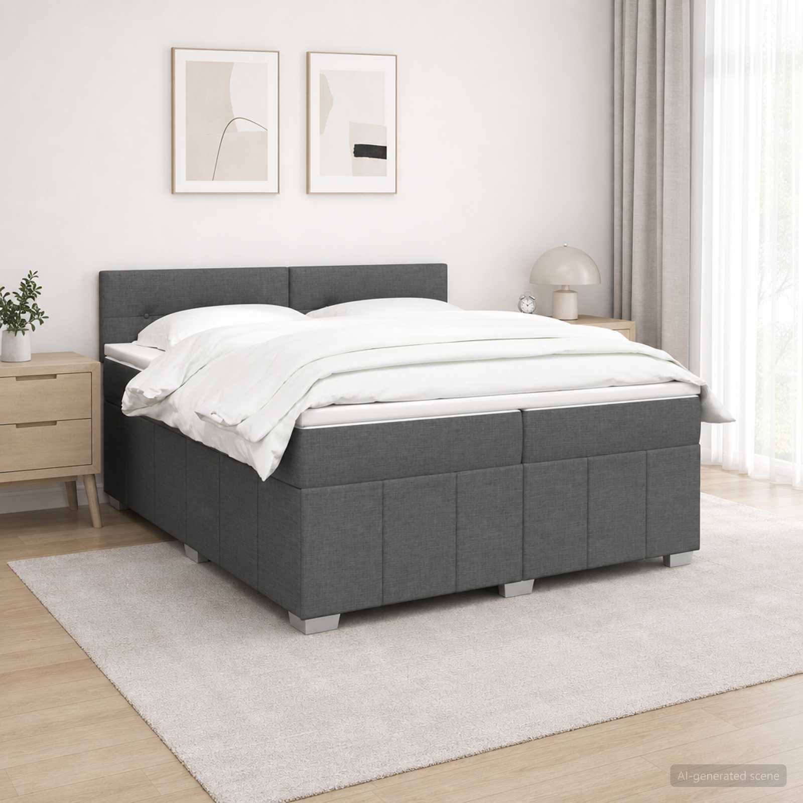 Κρεβάτι box spring με στρώμα Σκούρο Γκρι 200 x 200 cm Ύφασμα - Pakobazaar