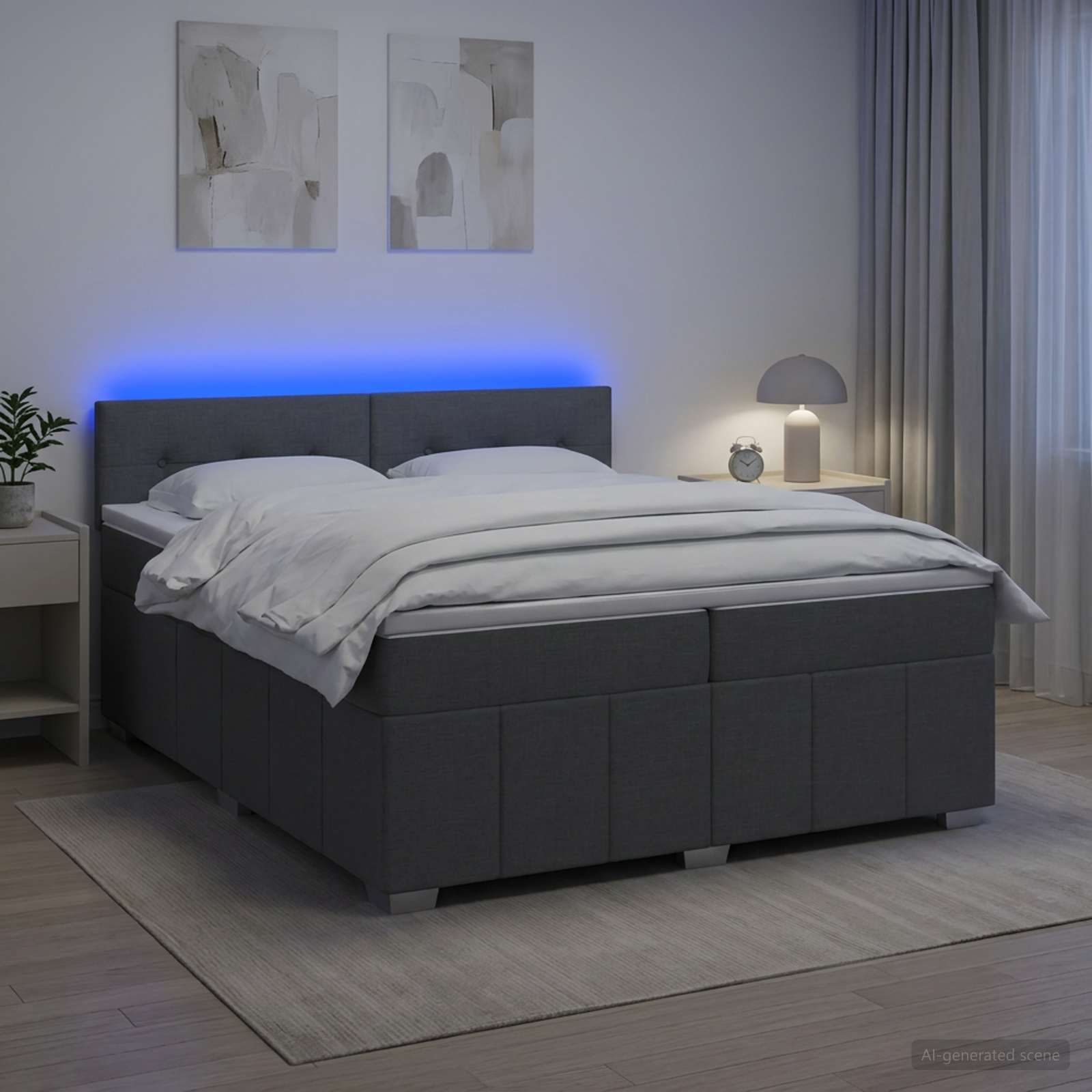 Κρεβάτι box spring με στρώμα Σκούρο Γκρι 200 x 200 cm Ύφασμα - Pakobazaar