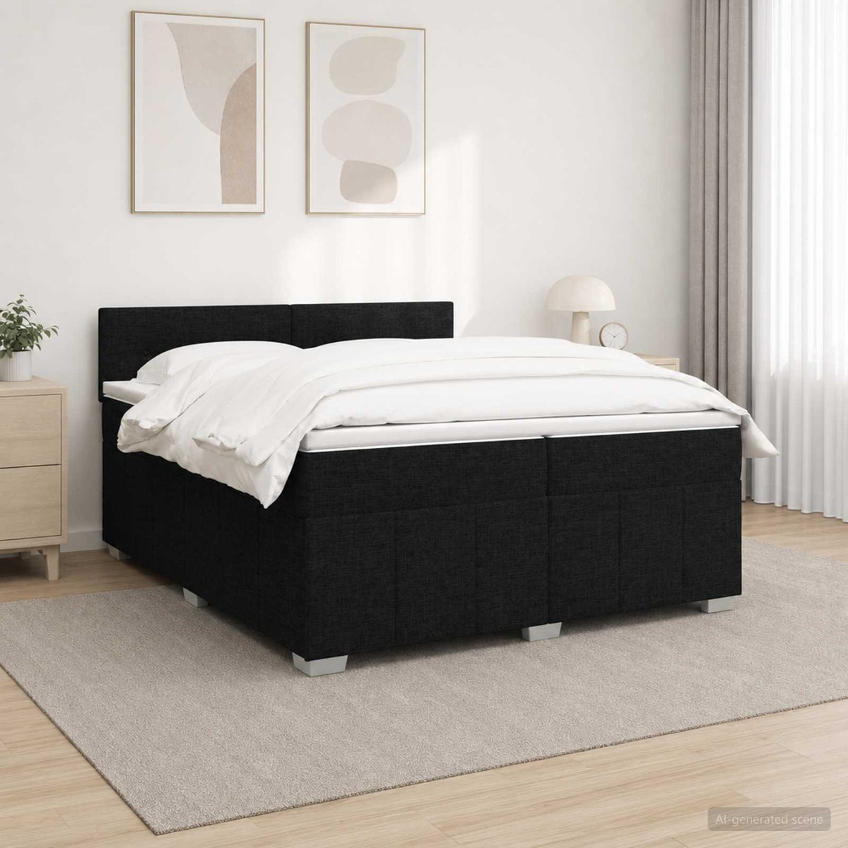 Κρεβάτι box spring με στρώμα Μαύρο 200 x 200 cm Ύφασμα - Pakobazaar
