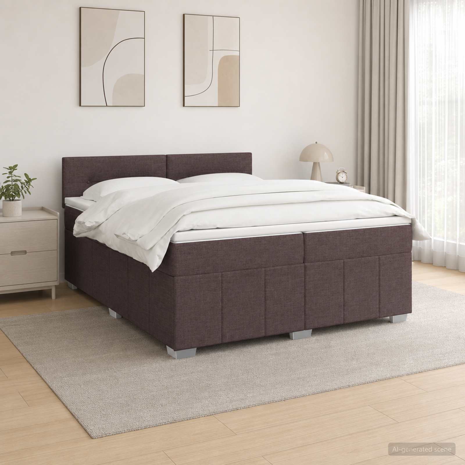 Κρεβάτι box spring με στρώμα Σκούρο Καφέ 200 x 200 cm Ύφασμα - Pakobazaar