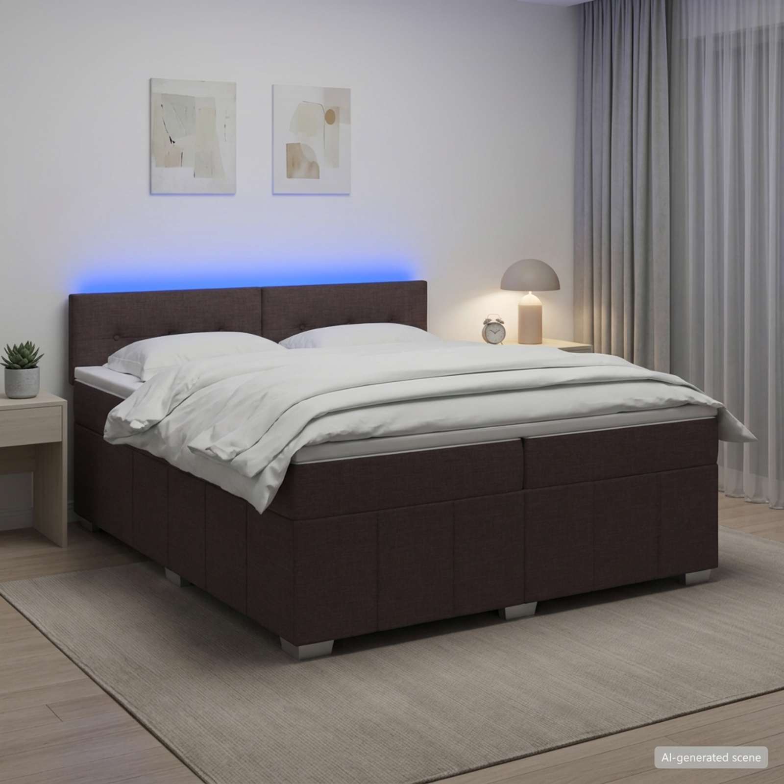 Κρεβάτι box spring με στρώμα Σκούρο Καφέ 200 x 200 cm Ύφασμα - Pakobazaar