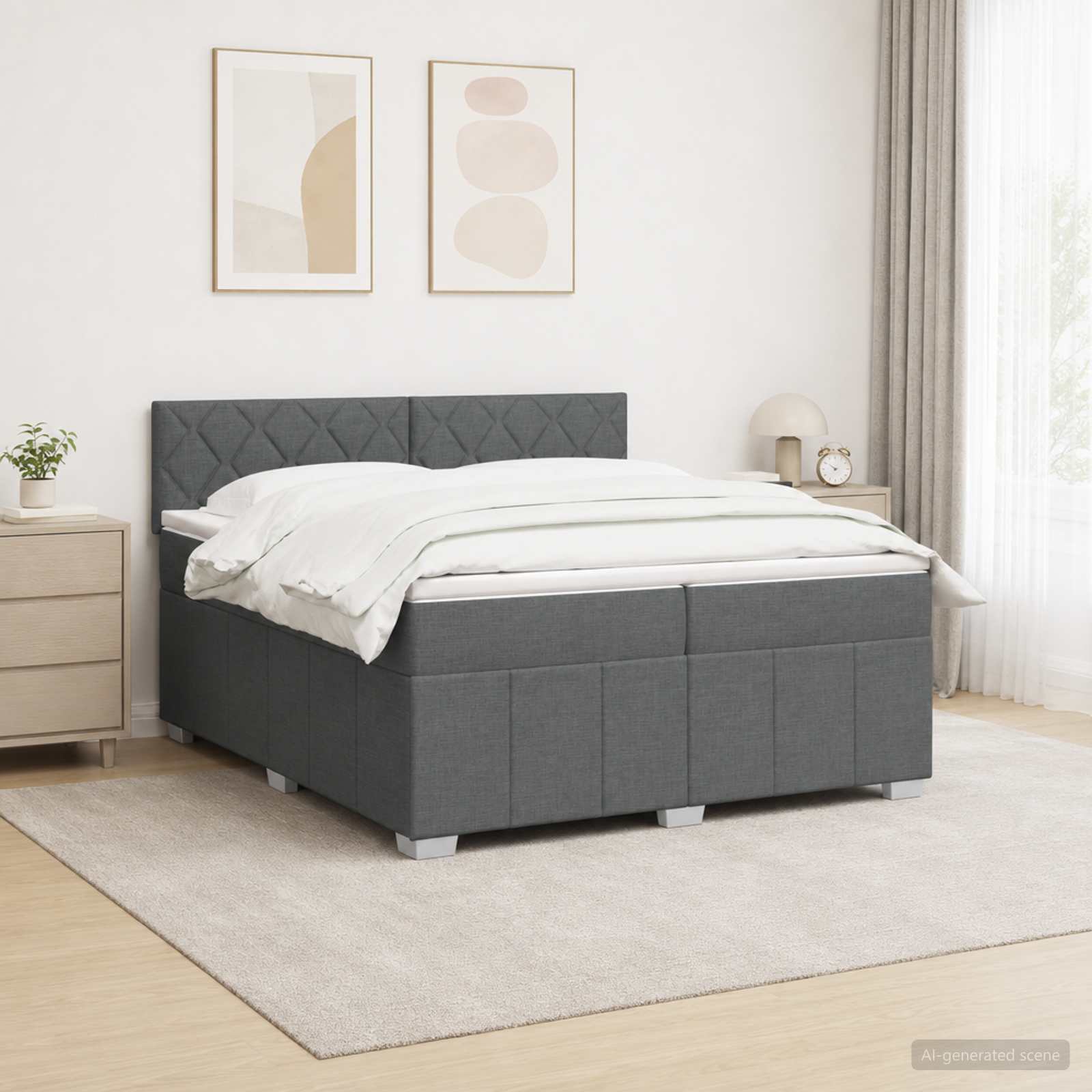 Κρεβάτι box spring με στρώμα Σκούρο Γκρι 200 x 200 cm Ύφασμα - Pakobazaar
