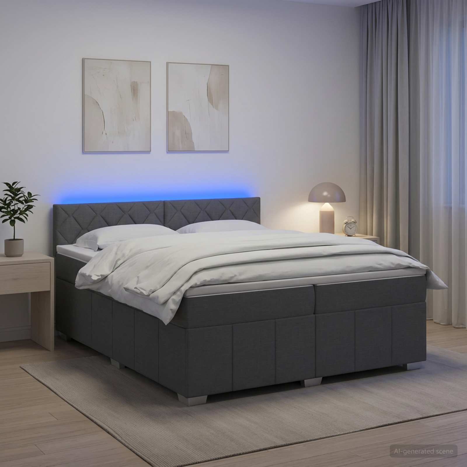 Κρεβάτι box spring με στρώμα Σκούρο Γκρι 200 x 200 cm Ύφασμα - Pakobazaar