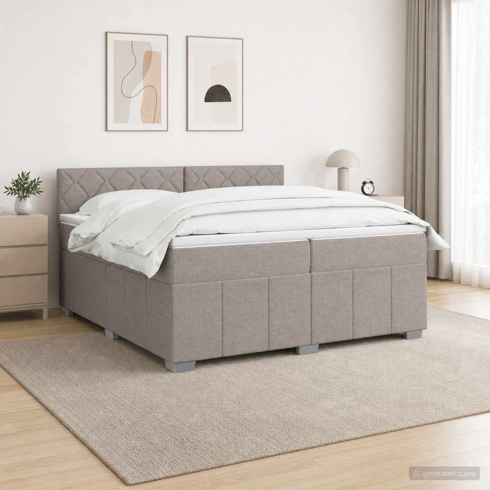 Κρεβάτι box spring με στρώμα Taupe 200 x 200 cm Ύφασμα - Pakobazaar