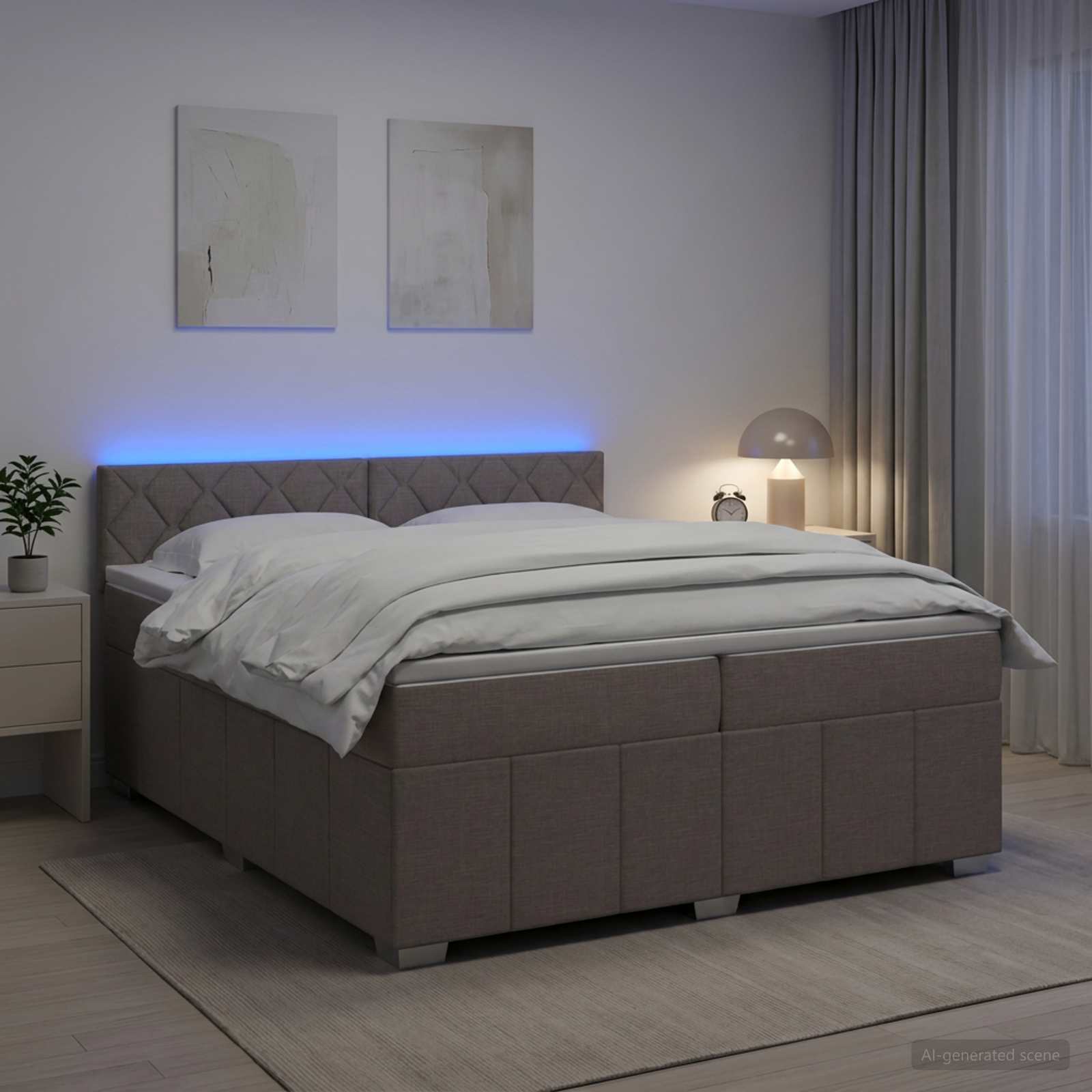 Κρεβάτι box spring με στρώμα Taupe 200 x 200 cm Ύφασμα - Pakobazaar