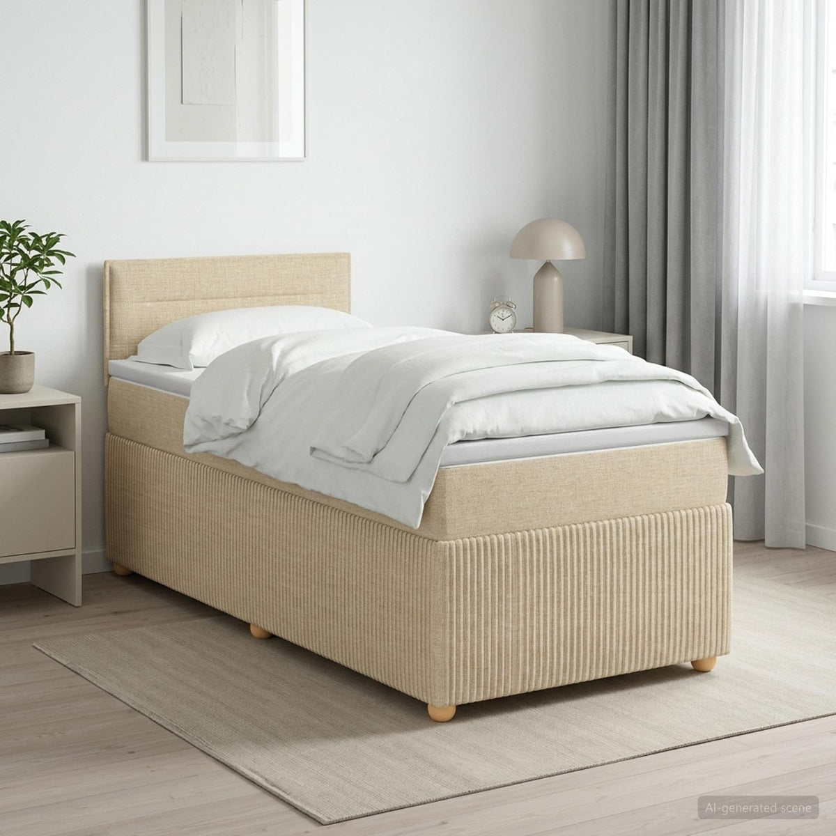 Κρεβάτι box spring με στρώμα Κρεμ 90 x 190 cm Ύφασμα