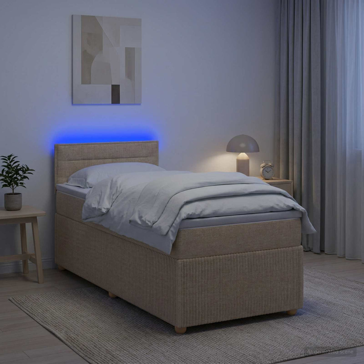Κρεβάτι box spring με στρώμα Κρεμ 90 x 190 cm Ύφασμα