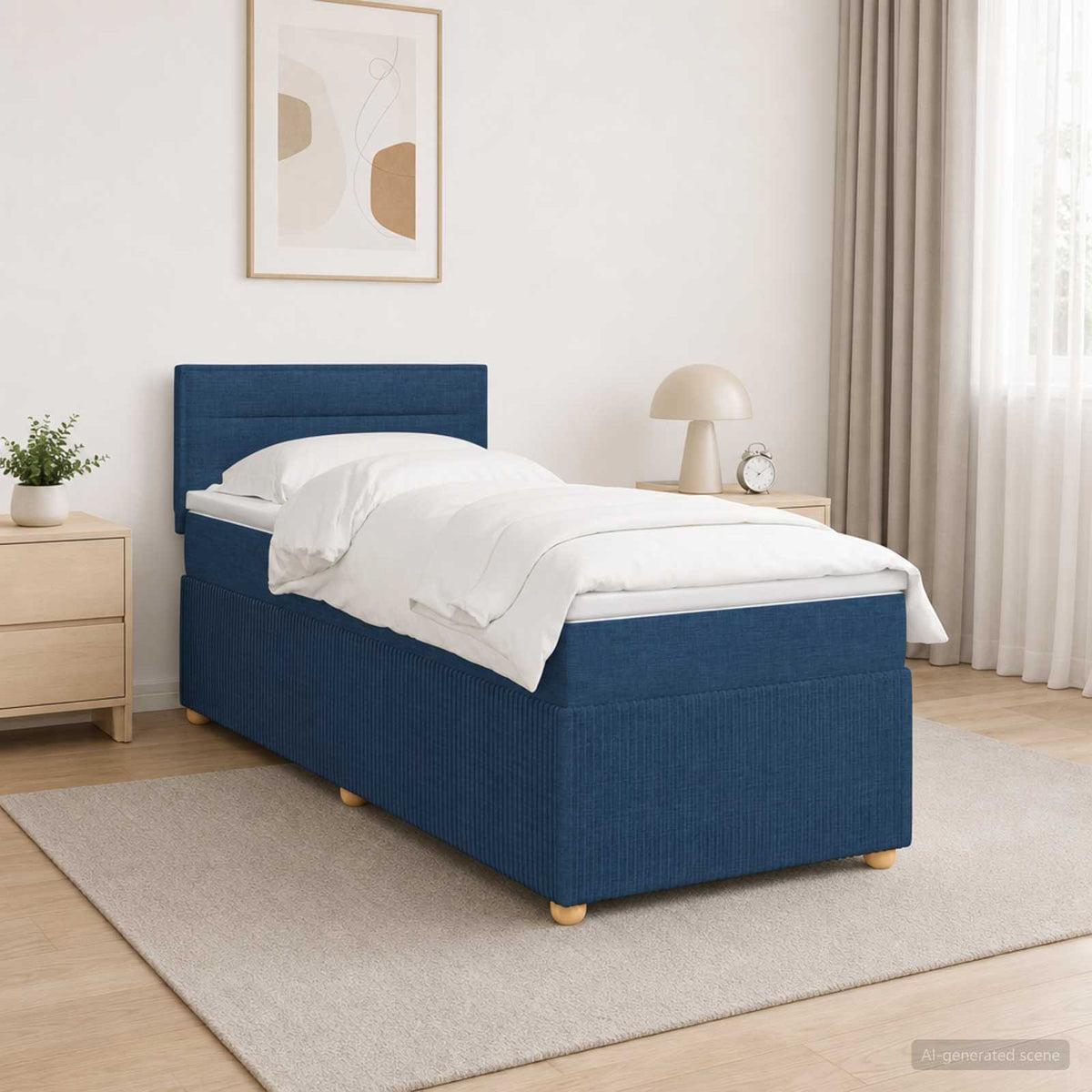 Κρεβάτι box spring με στρώμα Μπλε 90 x 200 cm Ύφασμα
