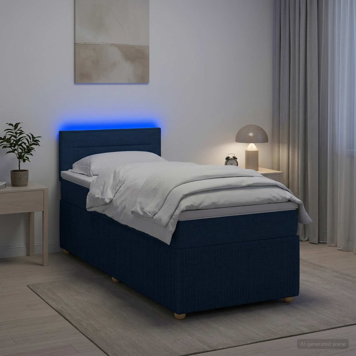 Κρεβάτι box spring με στρώμα Μπλε 80 x 200 cm Ύφασμα - Pakobazaar