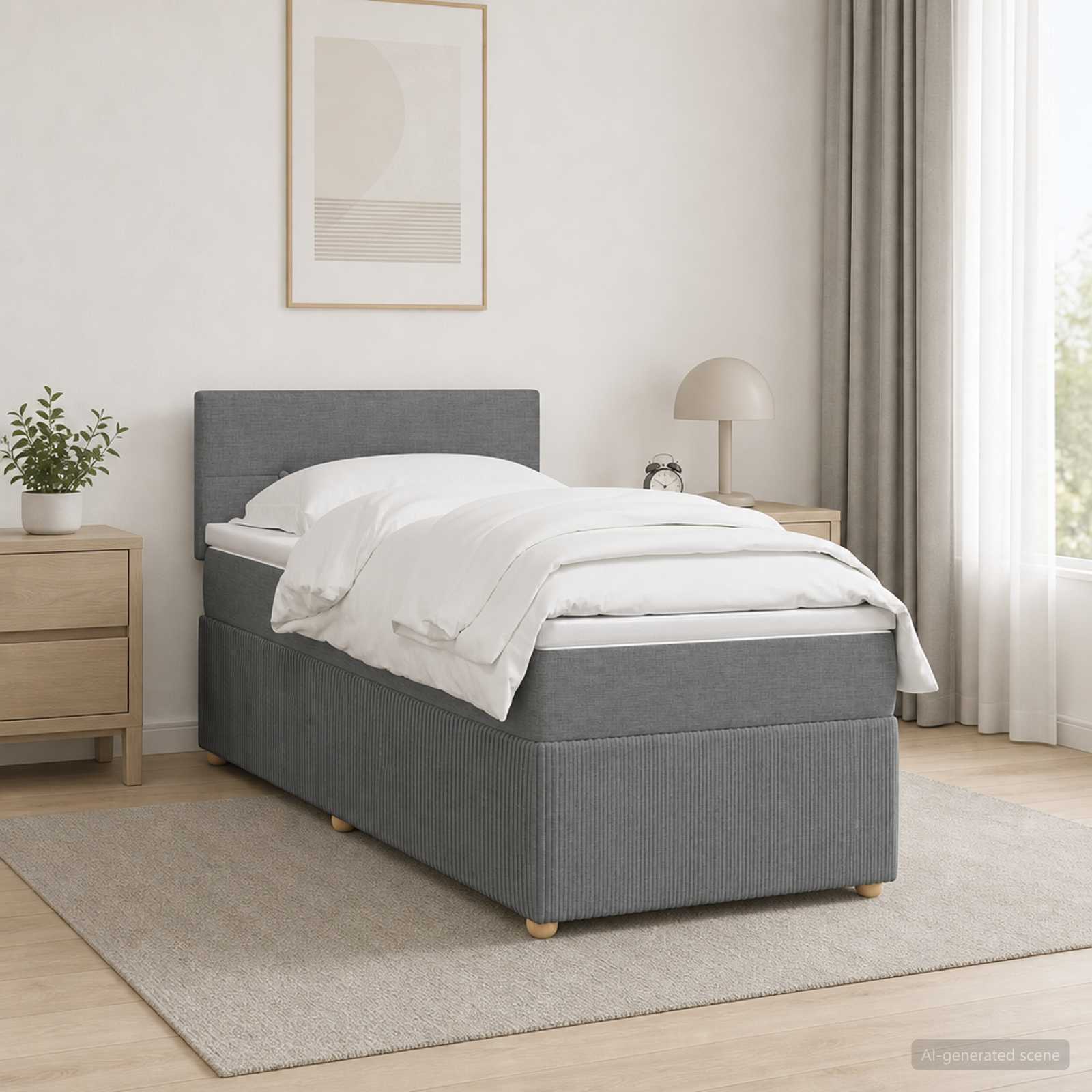 Κρεβάτι box spring με στρώμα Σκούρο Γκρι 90 x 190 cm Ύφασμα
