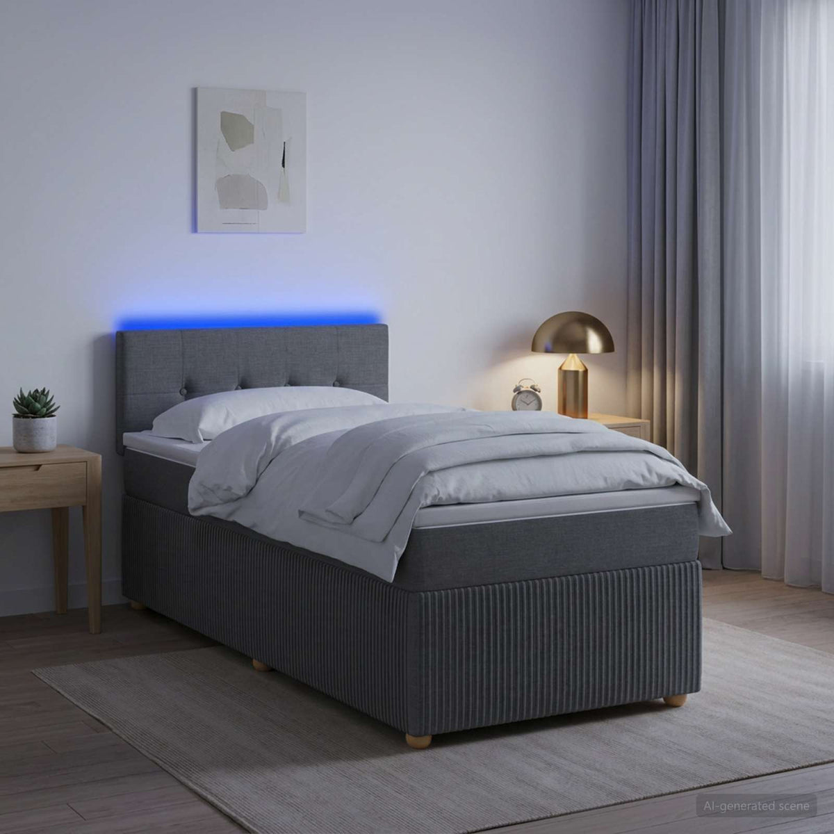 Κρεβάτι box spring με στρώμα Σκούρο Γκρι 90 x 190 cm Ύφασμα